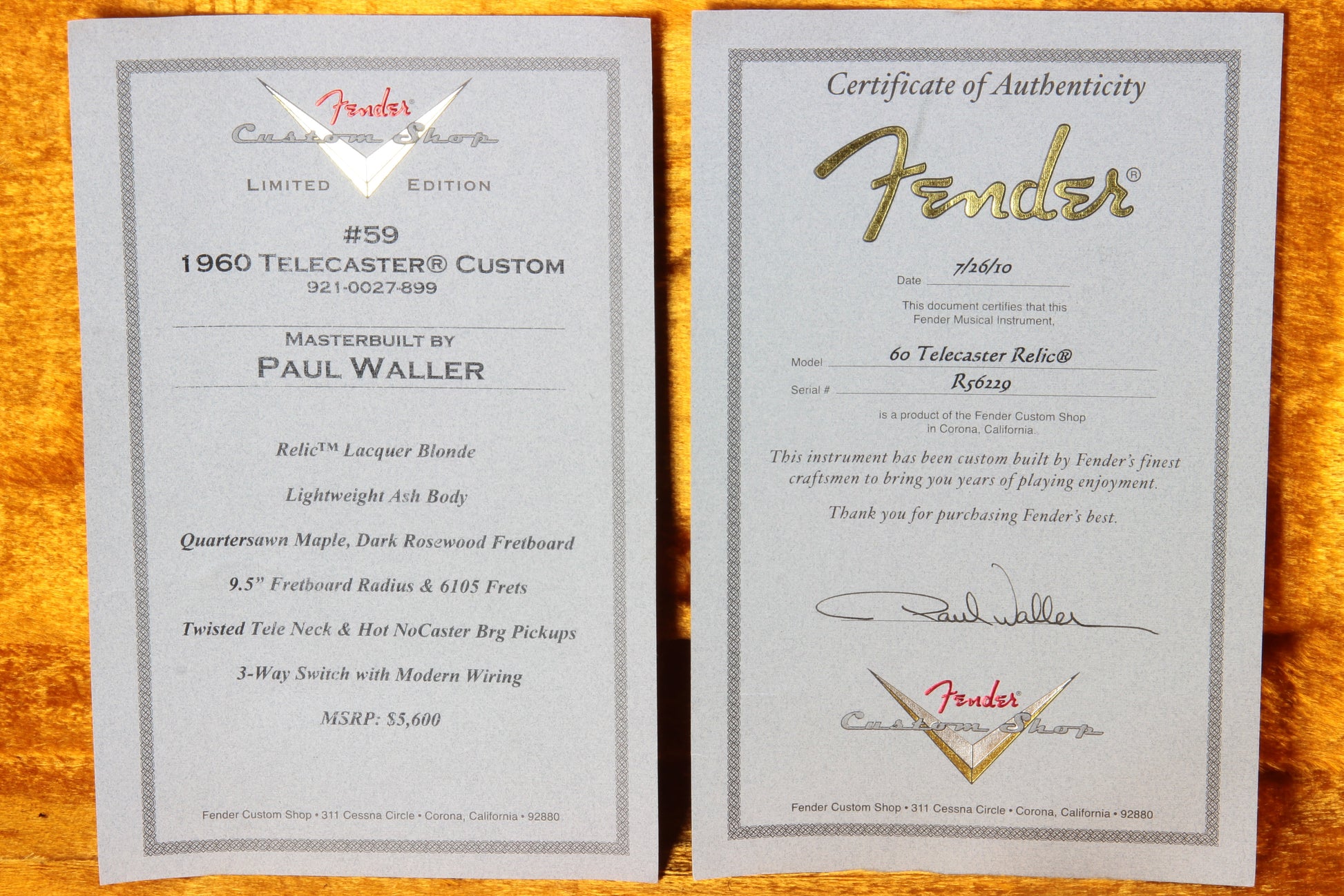1960 Fender Custom Shop Masterbuilt Brazilian Telecaster Relic Paul Waller Double-Bound Nocaster Blonde