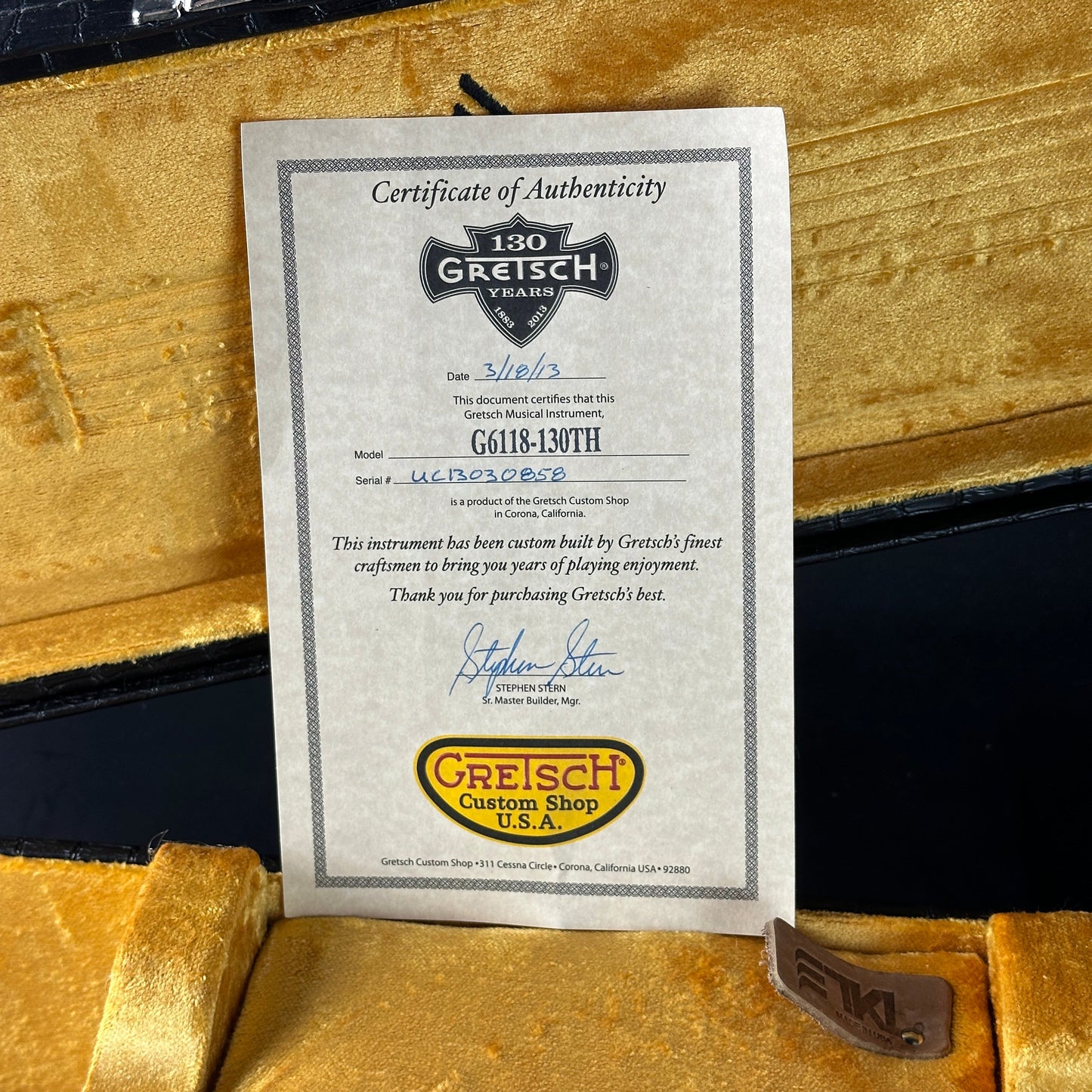 Used 2013 Gretsch Custom Shop Stephen Stern Masterbuilt 130 Anniversary Metallic Gold/Black w/Case TSU24198