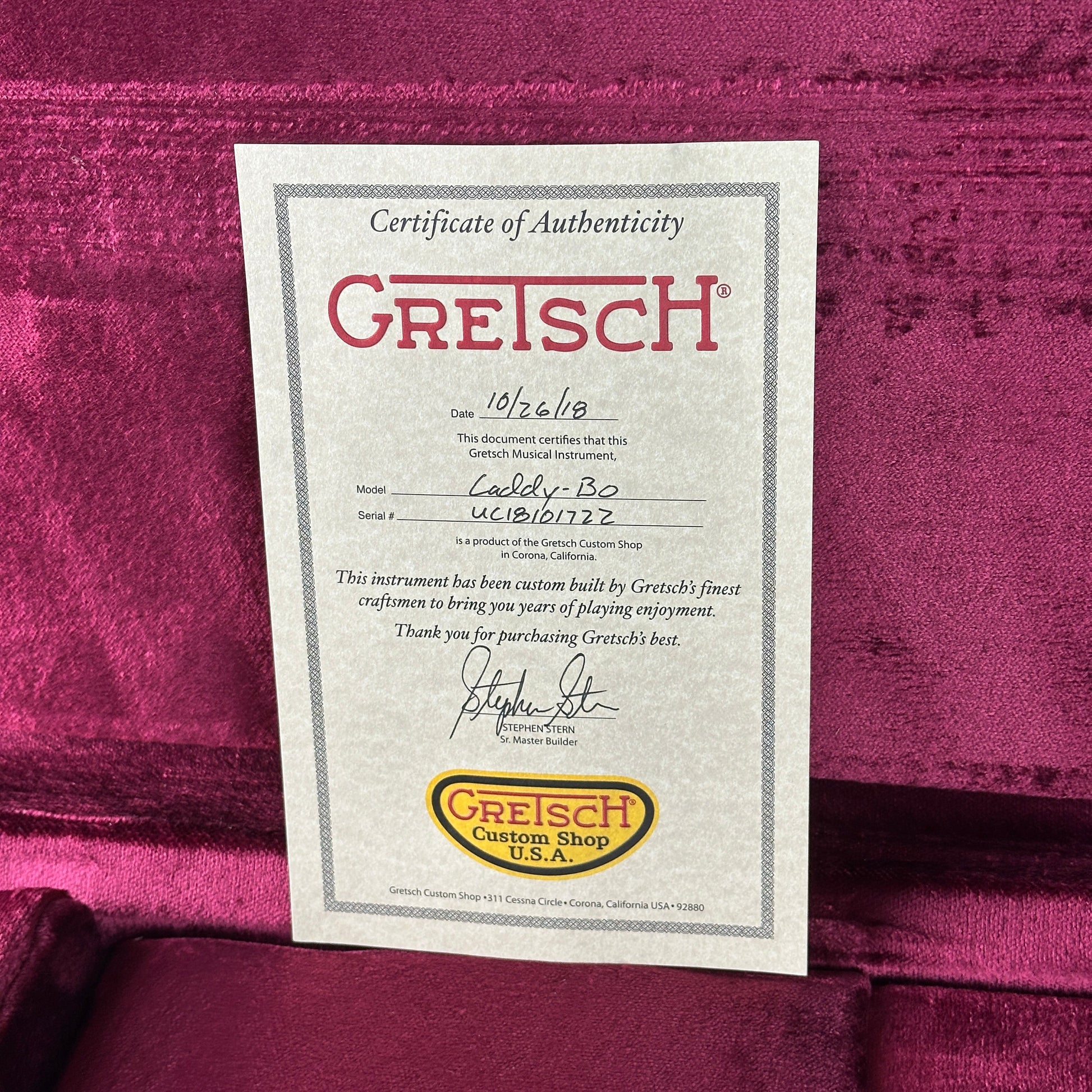 Used 2018 Gretsch Custom Shop Stephen Stern Masterbuilt Caddy-Bo Red w/Case TSU24192