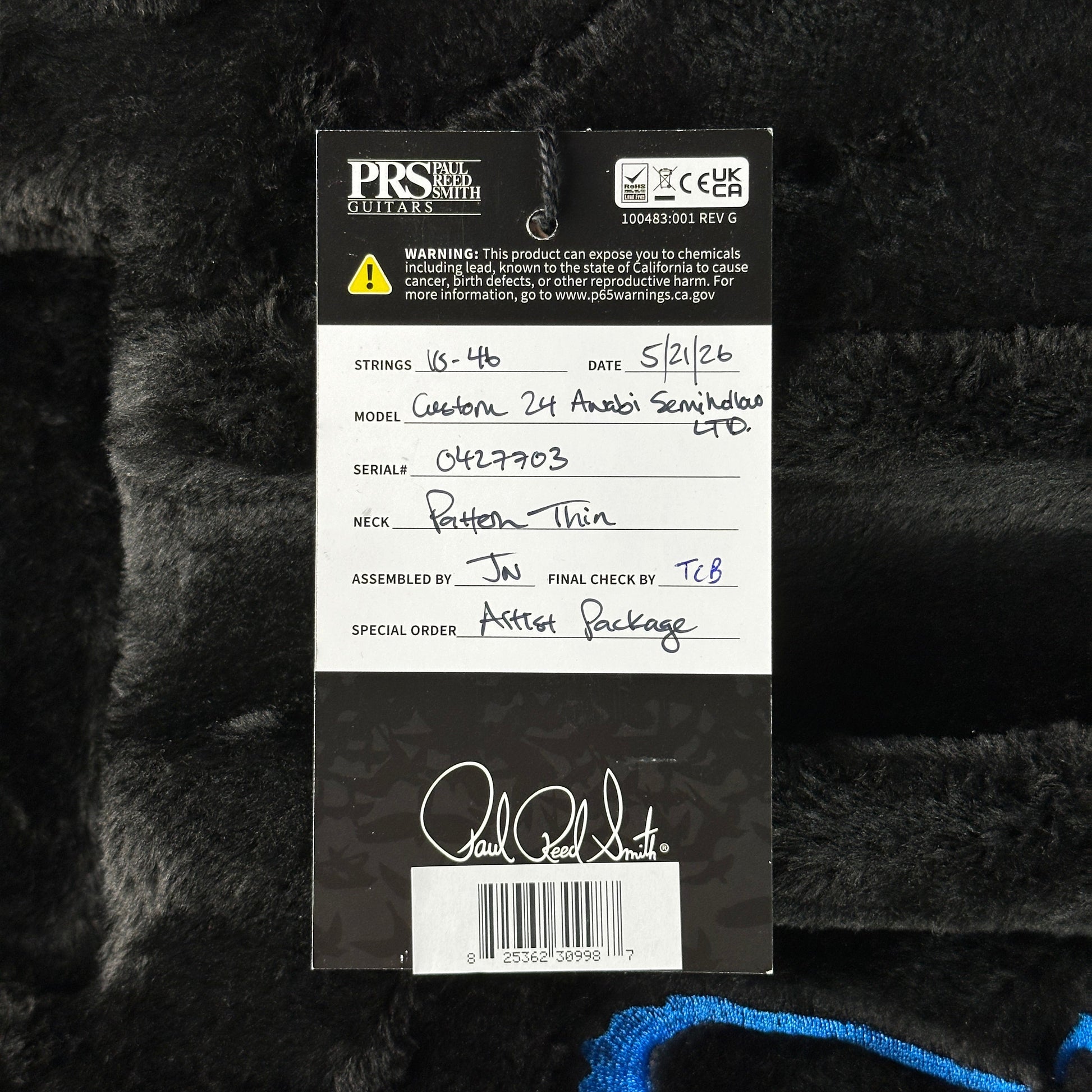 PRS Custom 24 Semi-Hollow LTD Flame Artist Top Faded Indigo w/case 0427703