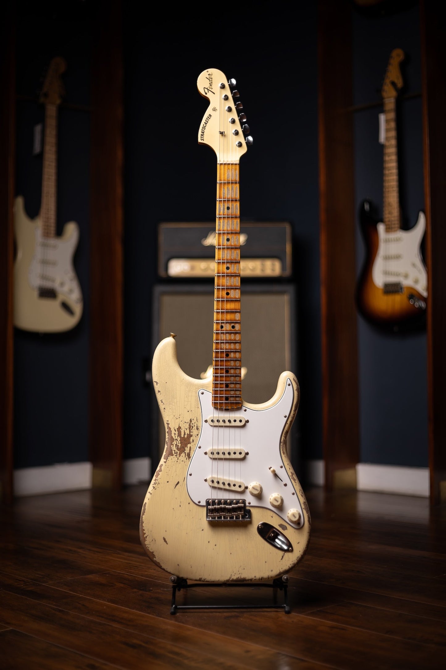 Fender Custom Shop 1969 Stratocaster Heavy Relic Electric Guitar - Aged Vintage White with Matching Headcap