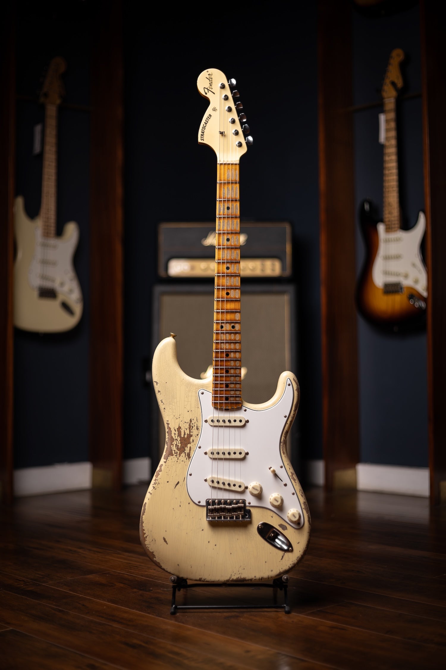 Fender Custom Shop 1969 Stratocaster Heavy Relic Electric Guitar - Aged Vintage White with Matching Headcap