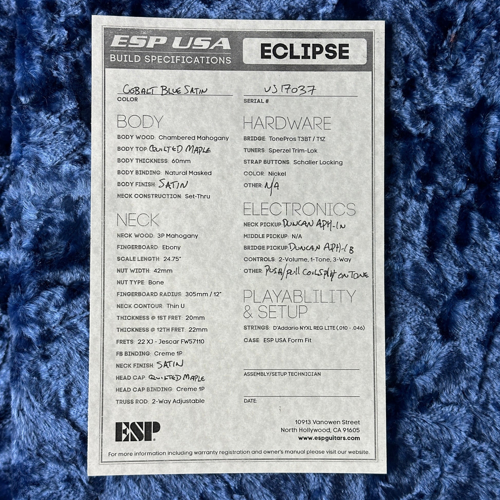 Used ESP USA Eclipse Quilt Top Satin Blue w/case TSU25062