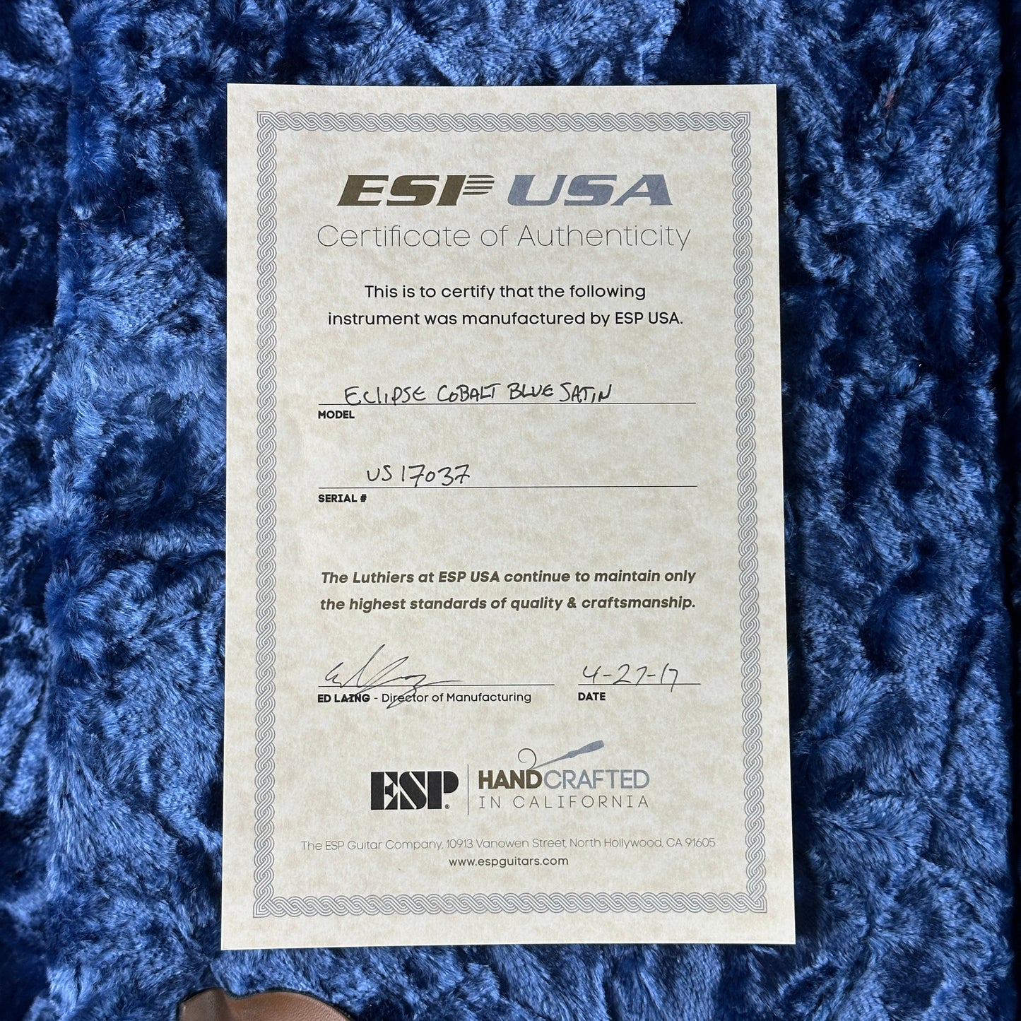 Used ESP USA Eclipse Quilt Top Satin Blue w/case TSU25062
