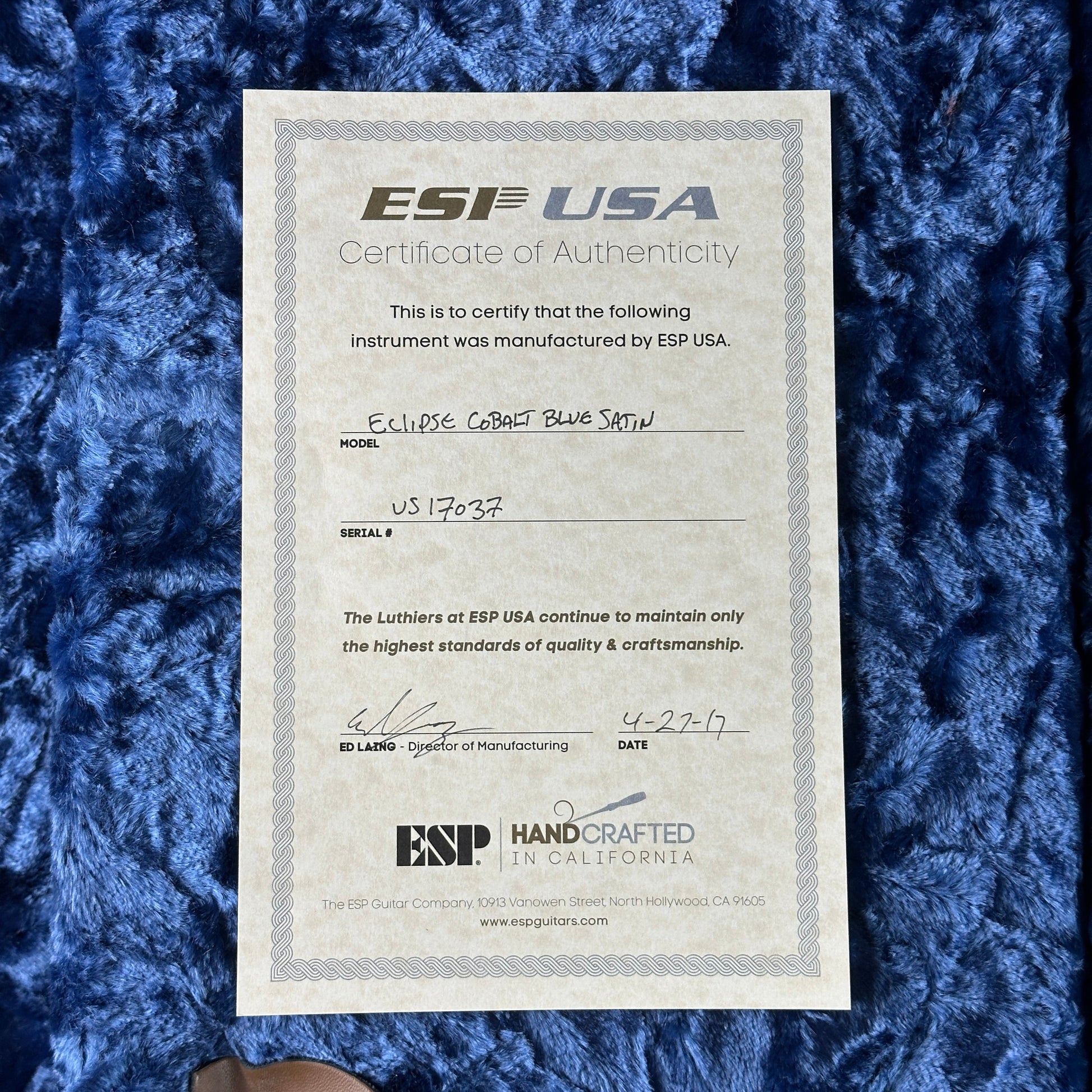 Used ESP USA Eclipse Quilt Top Satin Blue w/case TSU25062