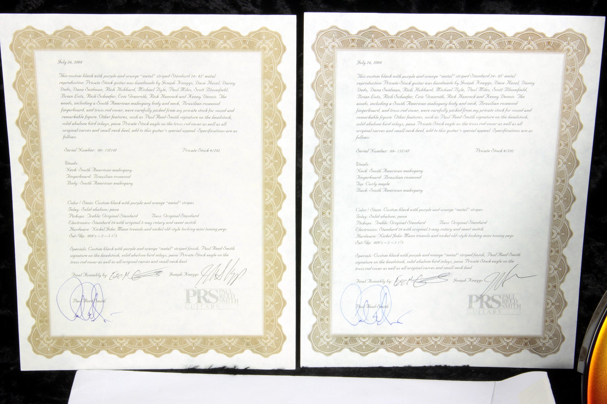 PRS Private Stock '85 Metal BRAZILIAN ROSEWOOD Paul Reed Smith Signed Headstock