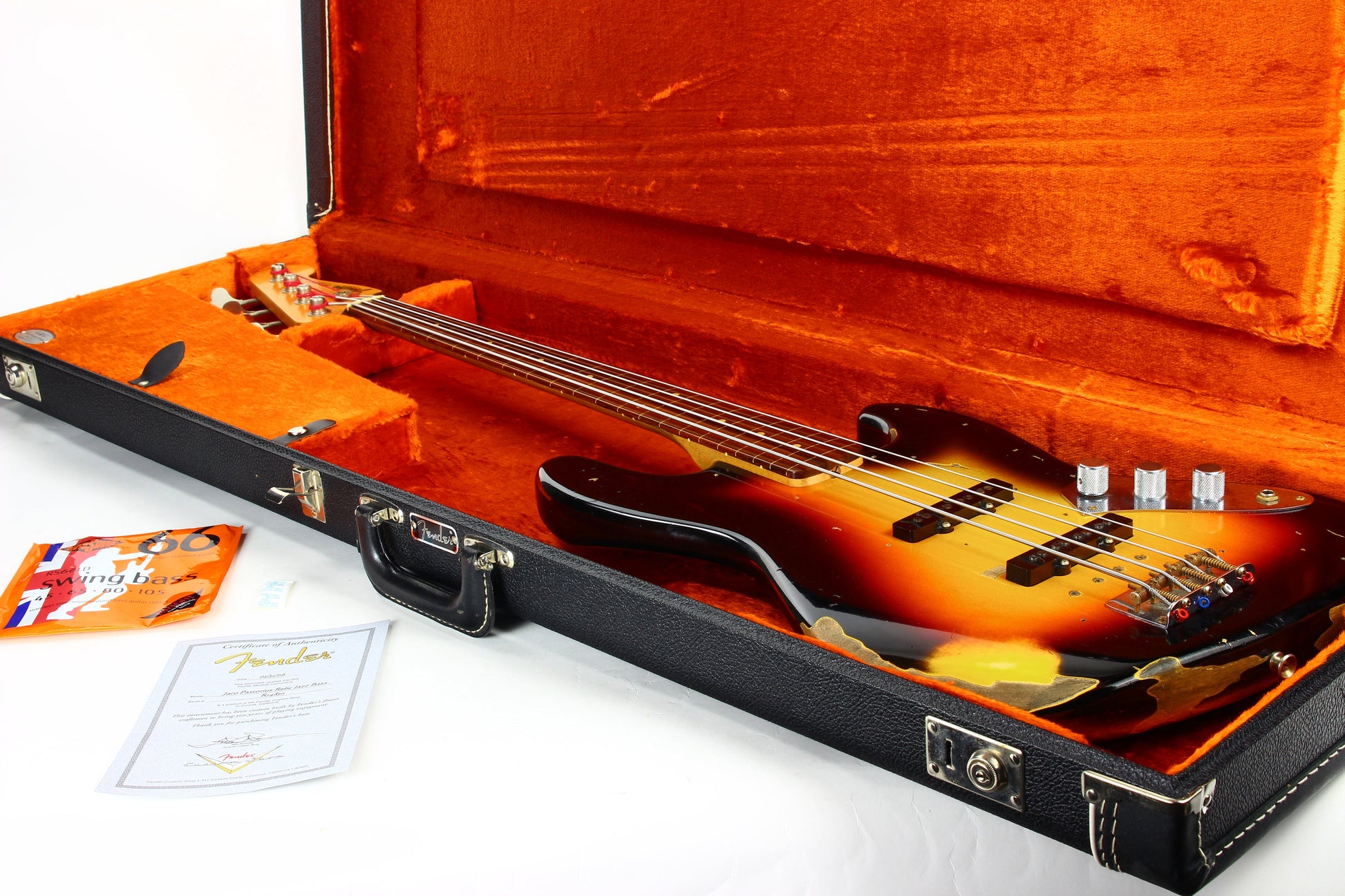 2006 Fender Custom Shop Jaco Pastorius Heavy Relic Jazz Bass Fretless Guitar - Sunburst, EXOTIC FINGERBOARD!