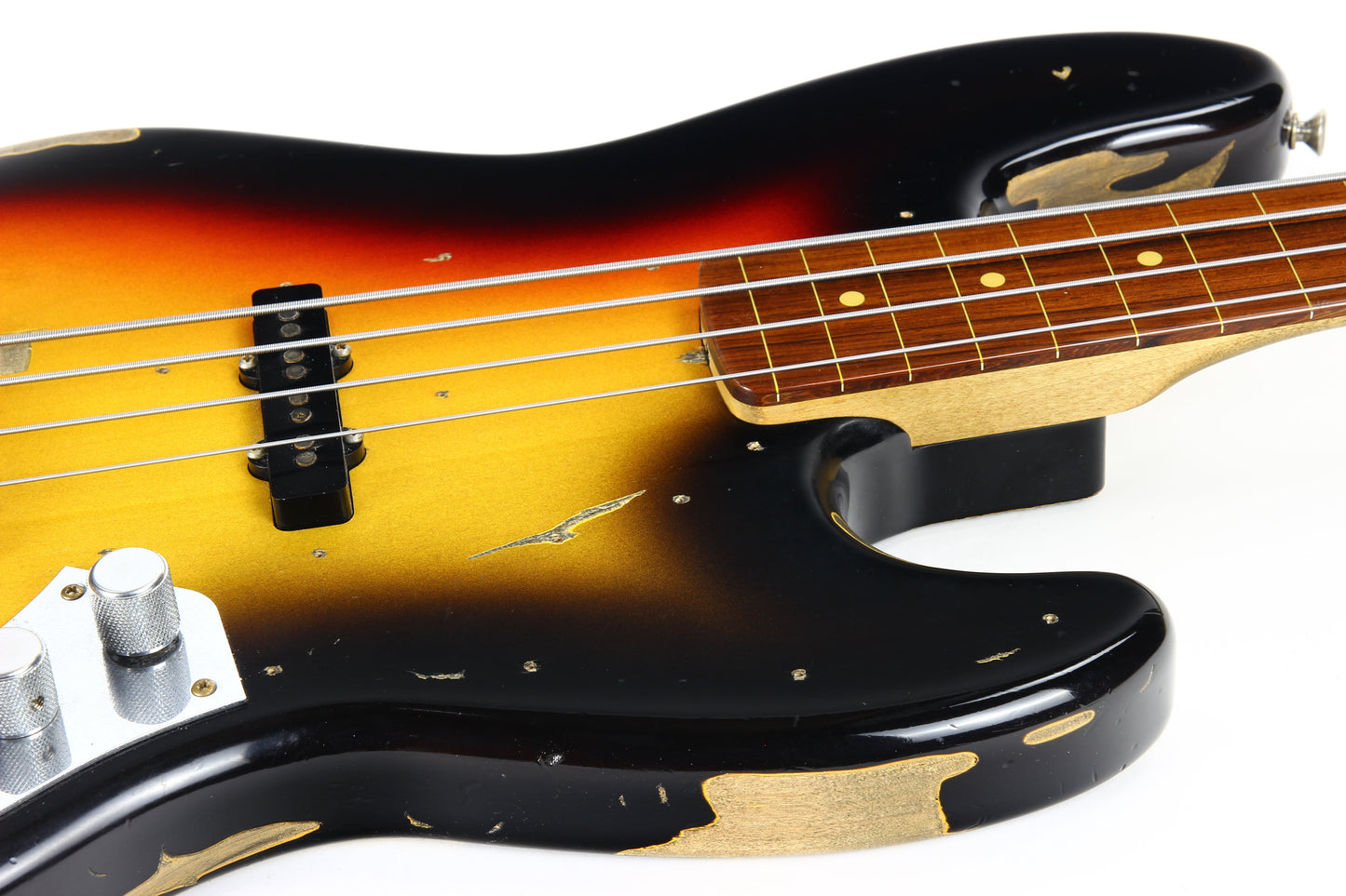 2006 Fender Custom Shop Jaco Pastorius Heavy Relic Jazz Bass Fretless Guitar - Sunburst, EXOTIC FINGERBOARD!