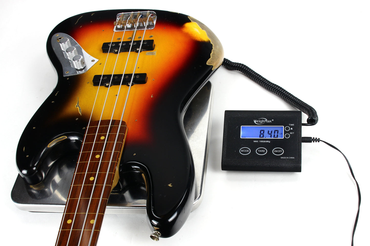 2006 Fender Custom Shop Jaco Pastorius Heavy Relic Jazz Bass Fretless Guitar - Sunburst, EXOTIC FINGERBOARD!