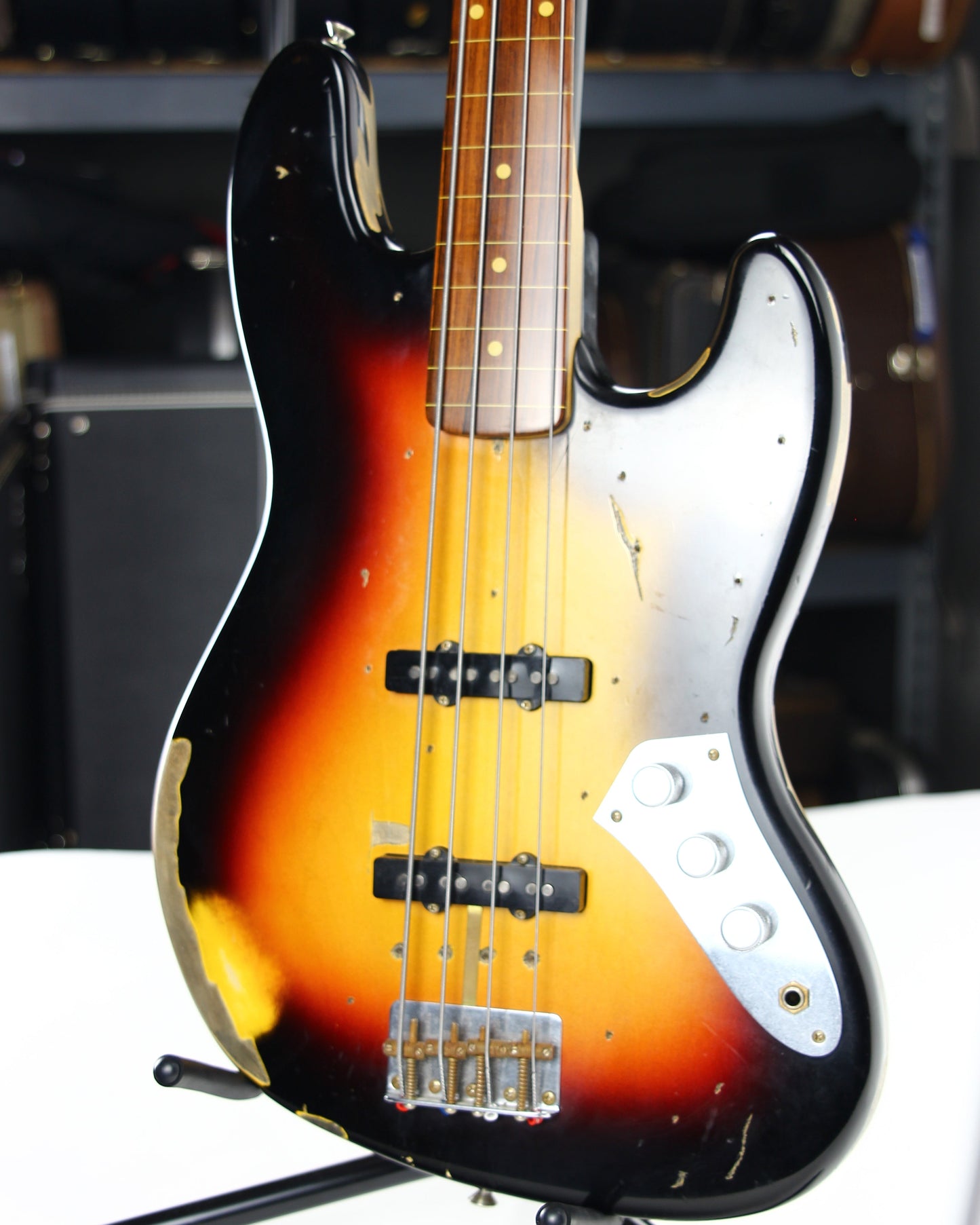 2006 Fender Custom Shop Jaco Pastorius Heavy Relic Jazz Bass Fretless Guitar - Sunburst, EXOTIC FINGERBOARD!