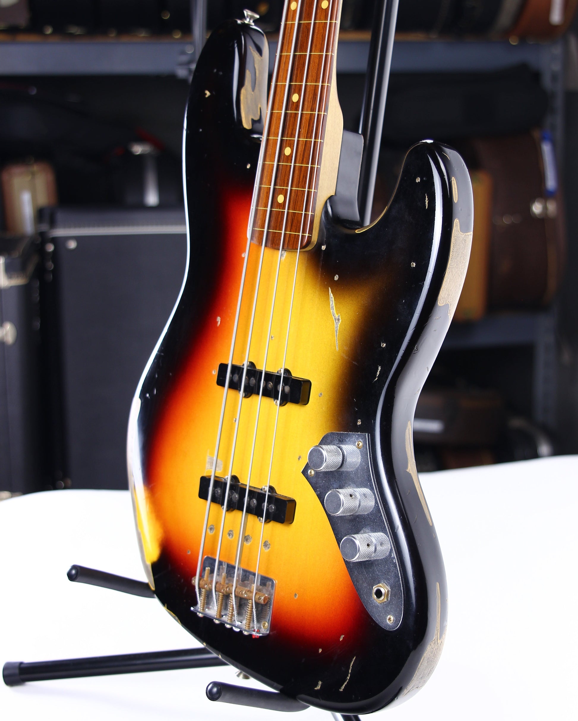 2006 Fender Custom Shop Jaco Pastorius Heavy Relic Jazz Bass Fretless Guitar - Sunburst, EXOTIC FINGERBOARD!