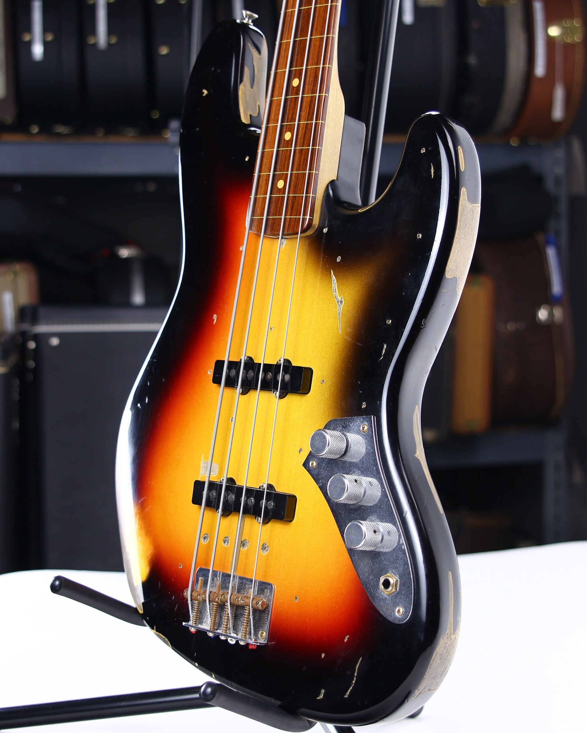 2006 Fender Custom Shop Jaco Pastorius Heavy Relic Jazz Bass Fretless Guitar - Sunburst, EXOTIC FINGERBOARD!