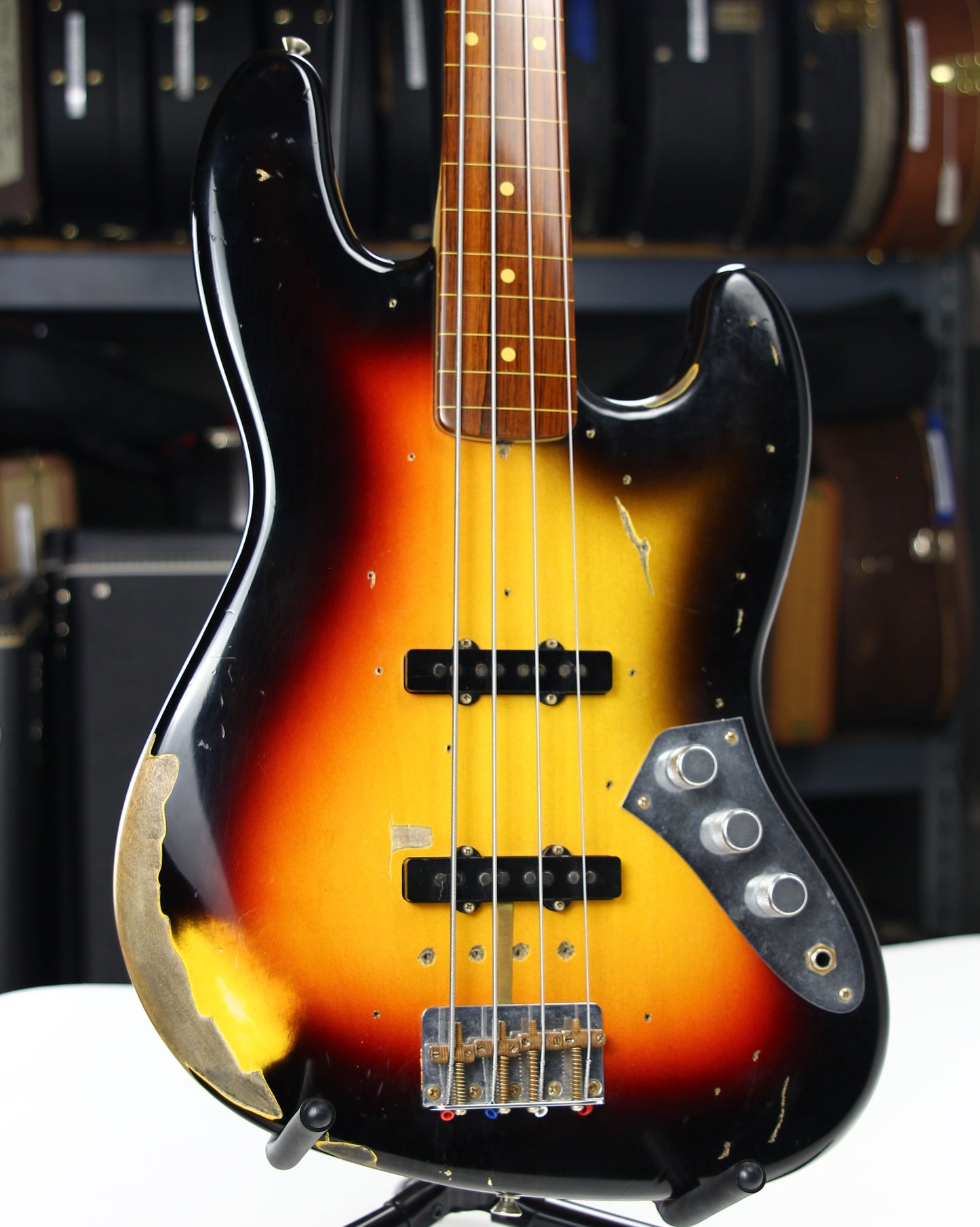2006 Fender Custom Shop Jaco Pastorius Heavy Relic Jazz Bass Fretless Guitar - Sunburst, EXOTIC FINGERBOARD!