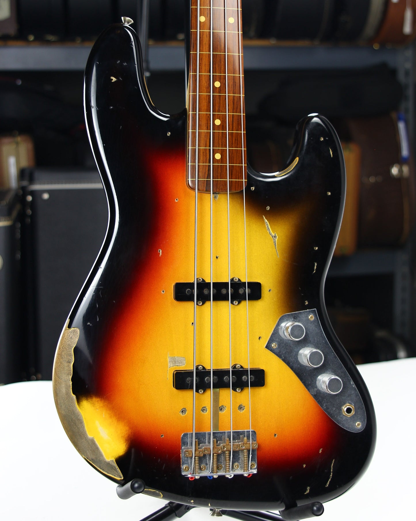 2006 Fender Custom Shop Jaco Pastorius Heavy Relic Jazz Bass Fretless Guitar - Sunburst, EXOTIC FINGERBOARD!