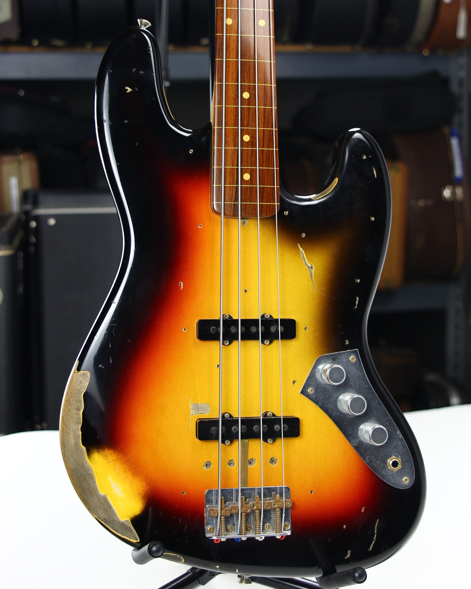 2006 Fender Custom Shop Jaco Pastorius Heavy Relic Jazz Bass Fretless Guitar - Sunburst, EXOTIC FINGERBOARD!