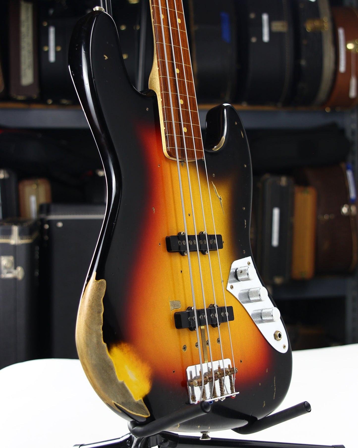 2006 Fender Custom Shop Jaco Pastorius Heavy Relic Jazz Bass Fretless Guitar - Sunburst, EXOTIC FINGERBOARD!