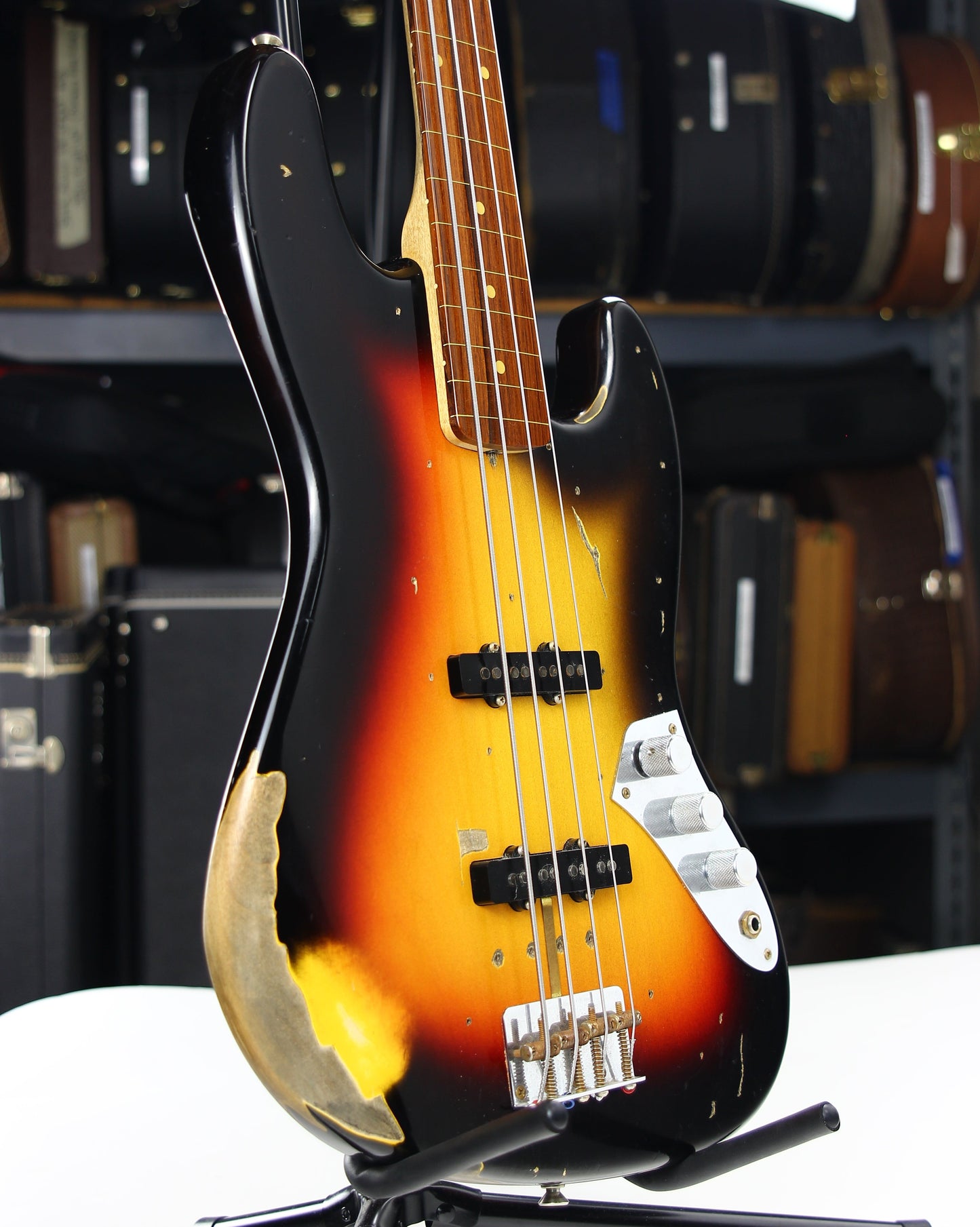 2006 Fender Custom Shop Jaco Pastorius Heavy Relic Jazz Bass Fretless Guitar - Sunburst, EXOTIC FINGERBOARD!