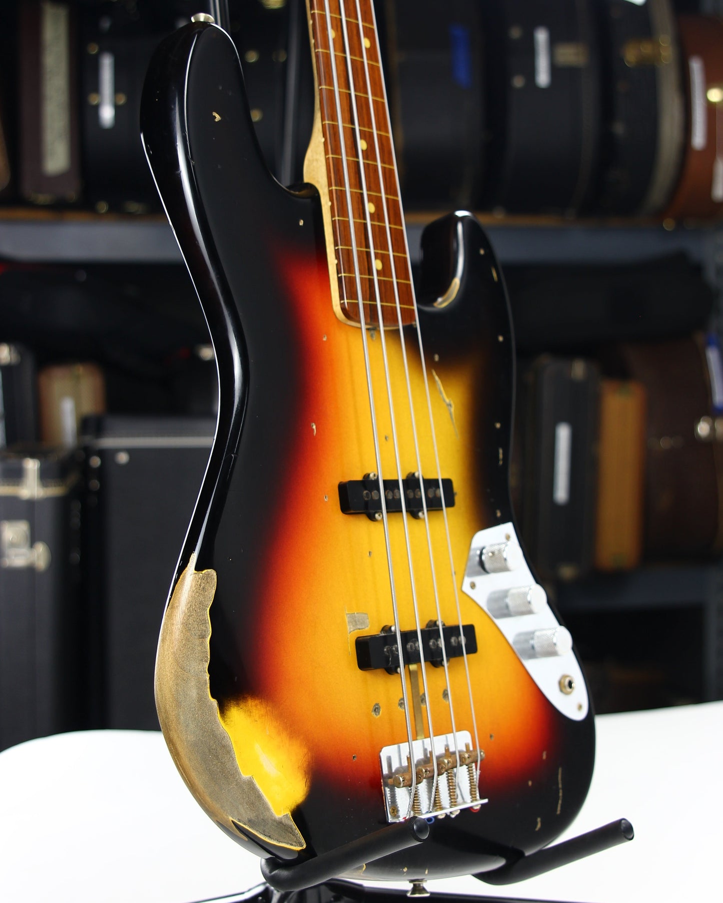2006 Fender Custom Shop Jaco Pastorius Heavy Relic Jazz Bass Fretless Guitar - Sunburst, EXOTIC FINGERBOARD!
