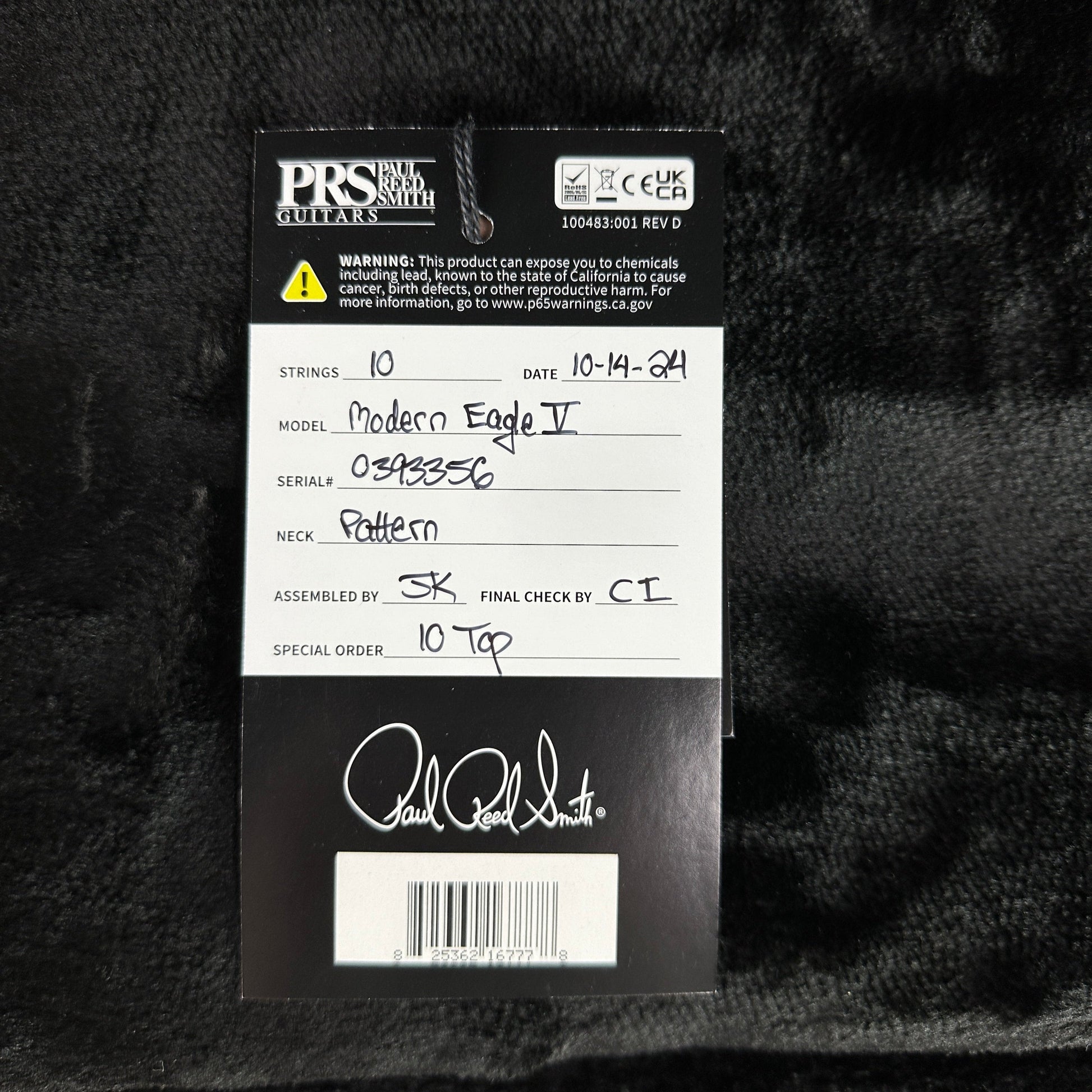 PRS Modern Eagle V 10 Top Charcoal w/case