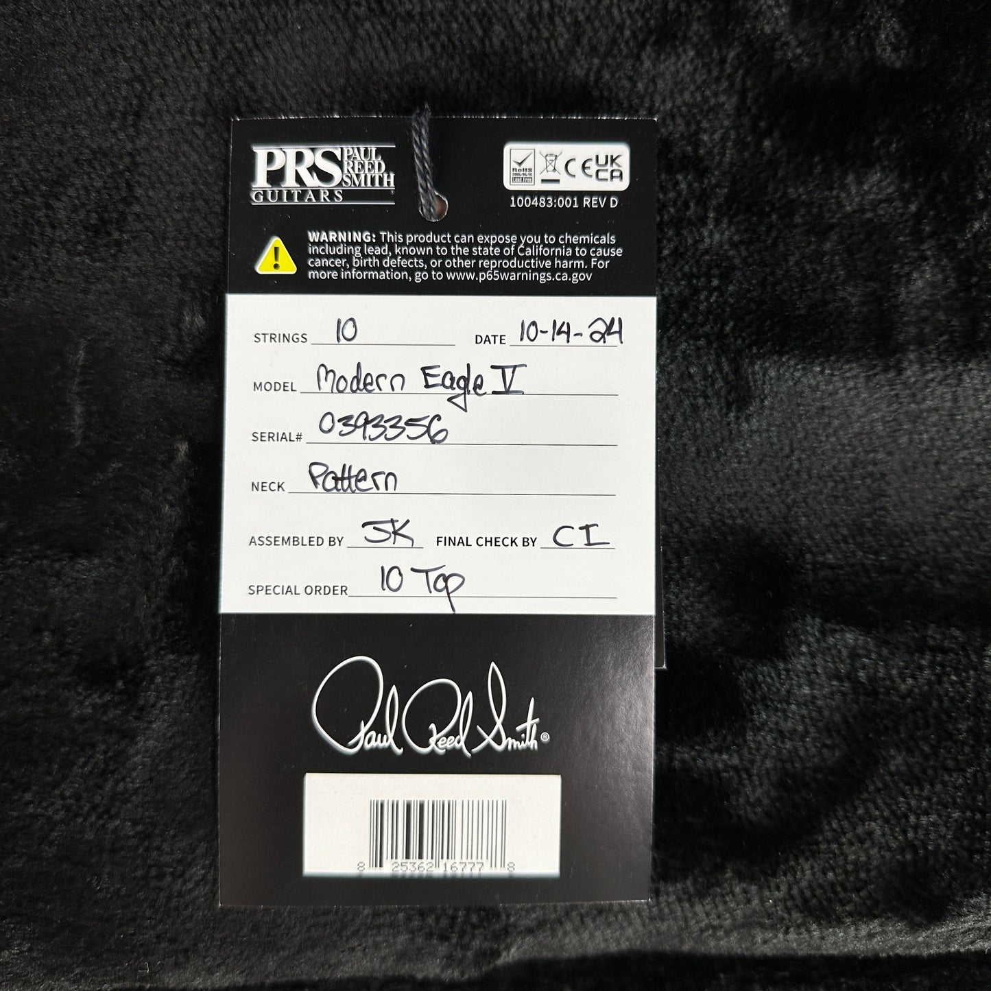 PRS Modern Eagle V 10 Top Charcoal w/case