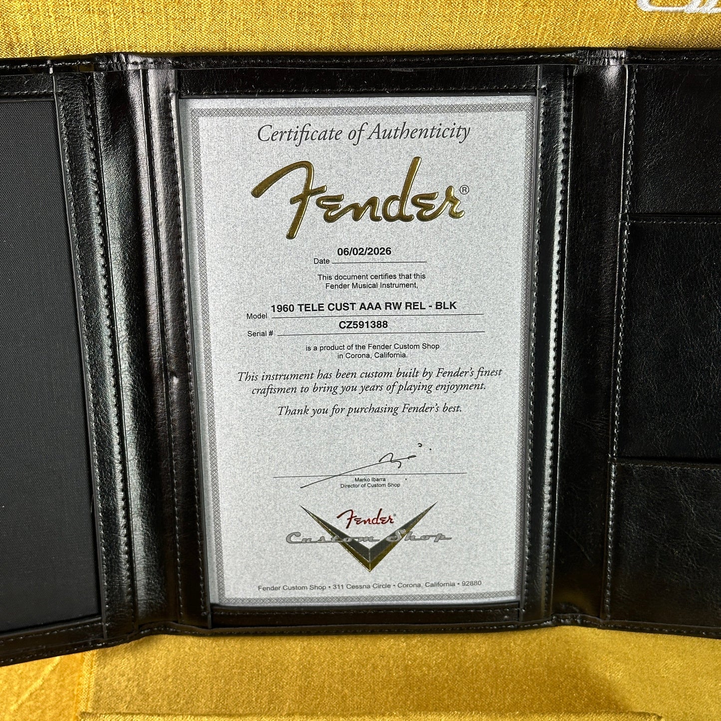 Fender Custom Shop TSG Exclusive 1960 Telecaster Custom Chambered Black Relic w/case CZ591388