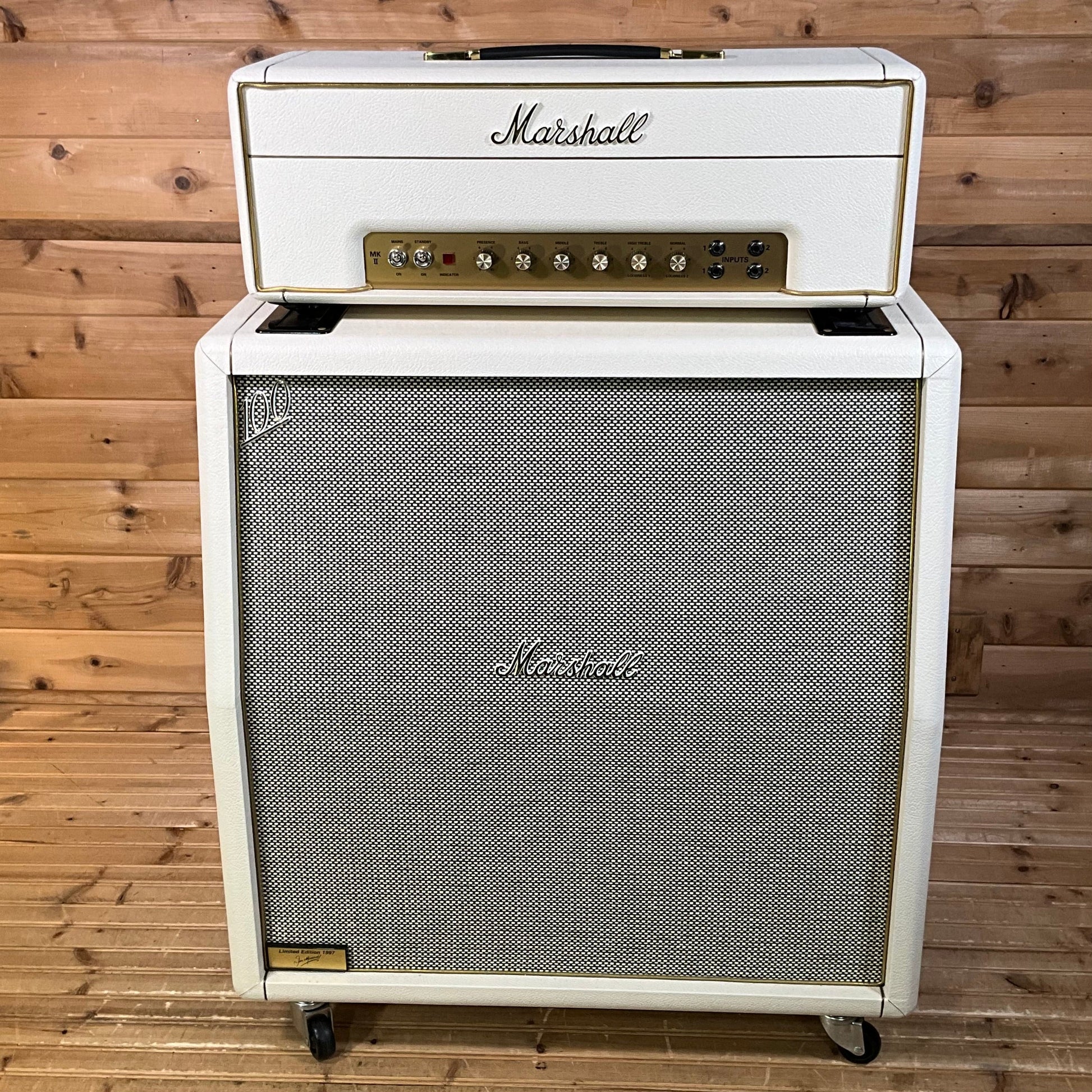 Marshall 1997 Anniversary Limited Edition 50W Guitar Amplifier Stack w/ PB100 Powerbrake Attenuator USED - White