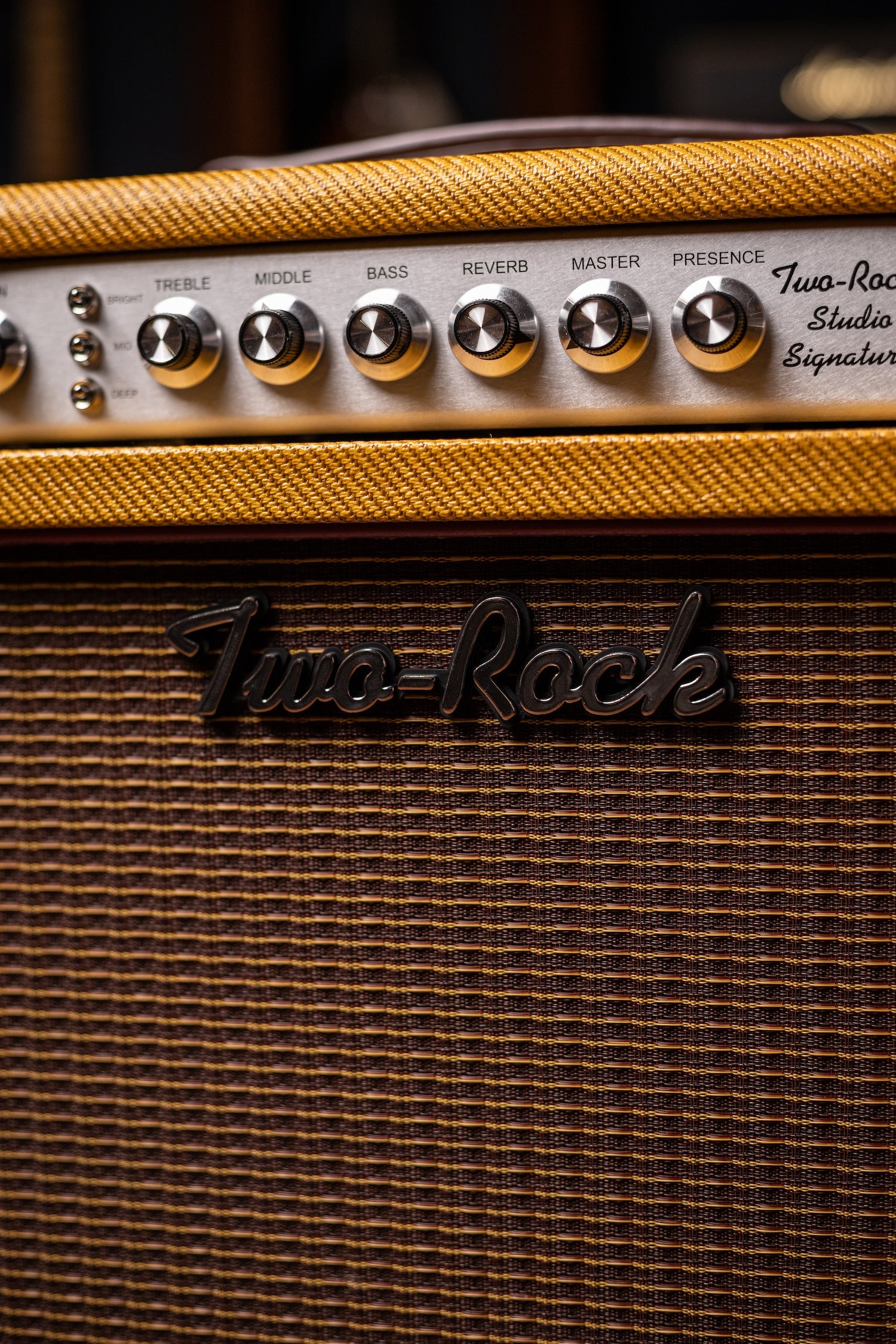 PRE-ORDER | Two-Rock Studio Signature 35 Watt Combo Amp - Lacquered Amber Tweed, Oxblood Stripe Cloth, Maroon Piping