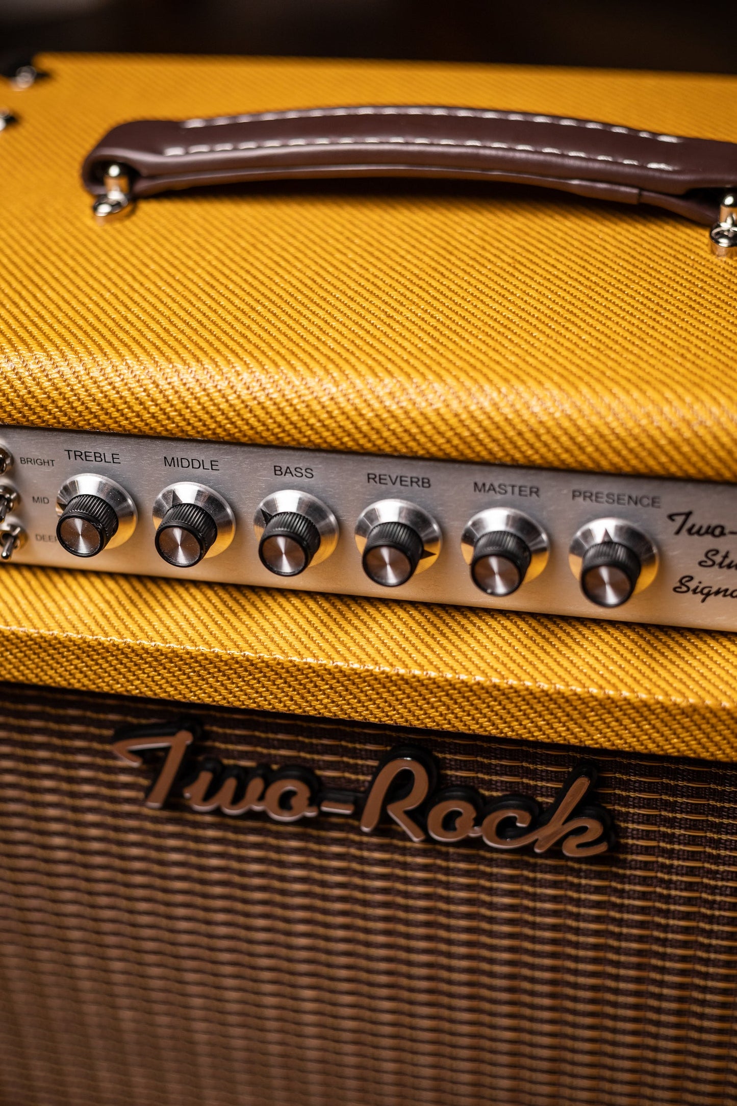 PRE-ORDER | Two-Rock Studio Signature 35 Watt Combo Amp - Lacquered Amber Tweed, Oxblood Stripe Cloth, Maroon Piping
