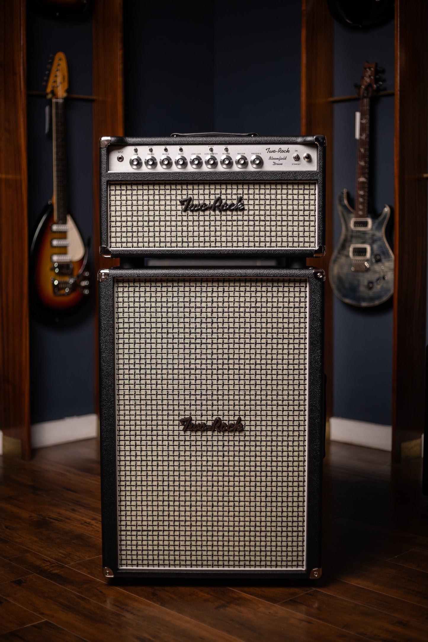 PRE-ORDER | Two-Rock Bloomfield Drive 100/50w Tube Head and Cabinet - Black Bronco Tolex, Large Checked Cloth, White Piping