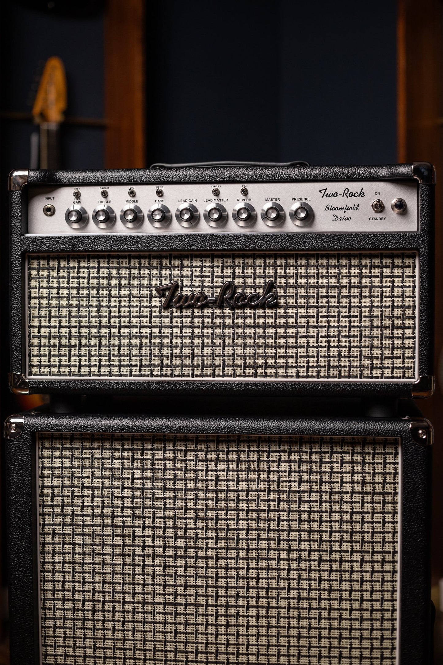 PRE-ORDER | Two-Rock Bloomfield Drive 100/50w Tube Head and Cabinet - Black Bronco Tolex, Large Checked Cloth, White Piping