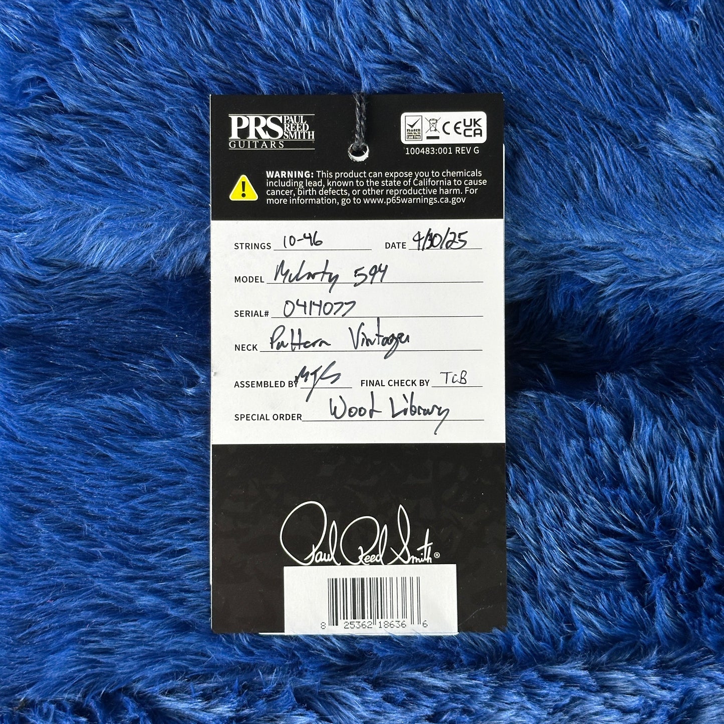 PRS Wood Library McCarty 594 Korina Yellow Tiger Satin RW neck w/case 0414077