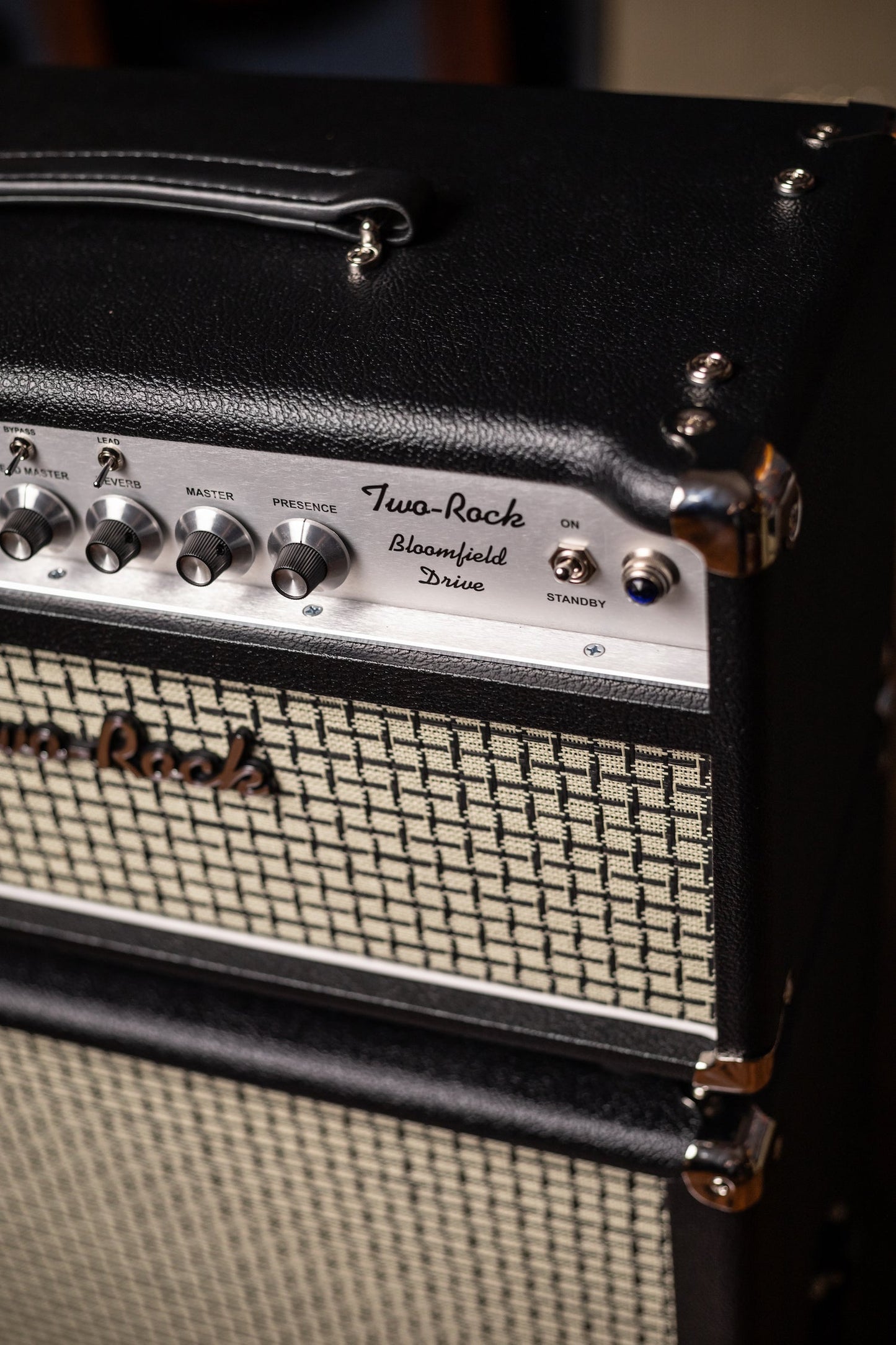 PRE-ORDER | Two-Rock Bloomfield Drive 100/50w Tube Head and Cabinet - Black Bronco Tolex, Large Checked Cloth, White Piping
