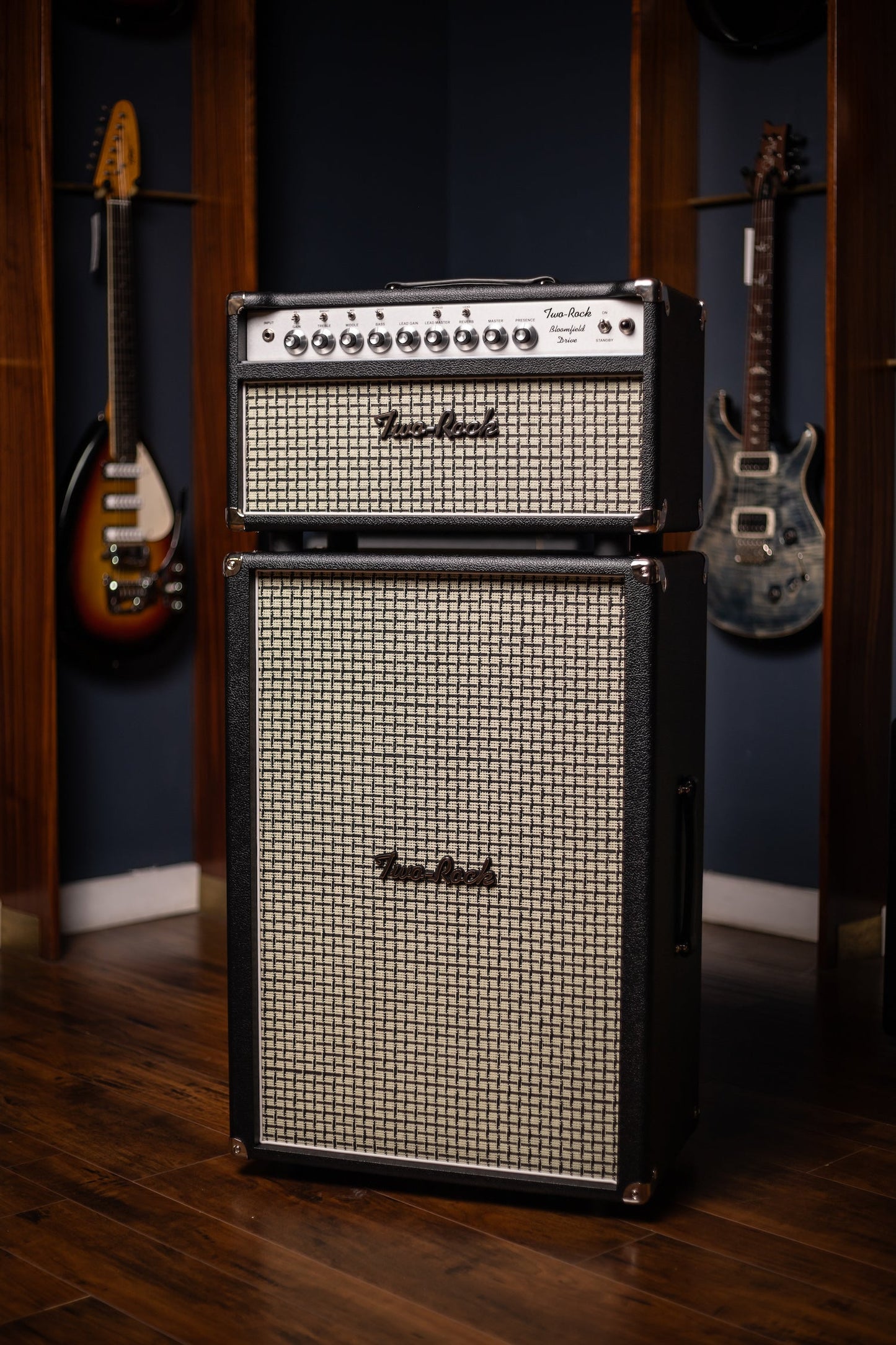 PRE-ORDER | Two-Rock Bloomfield Drive 100/50w Tube Head and Cabinet - Black Bronco Tolex, Large Checked Cloth, White Piping