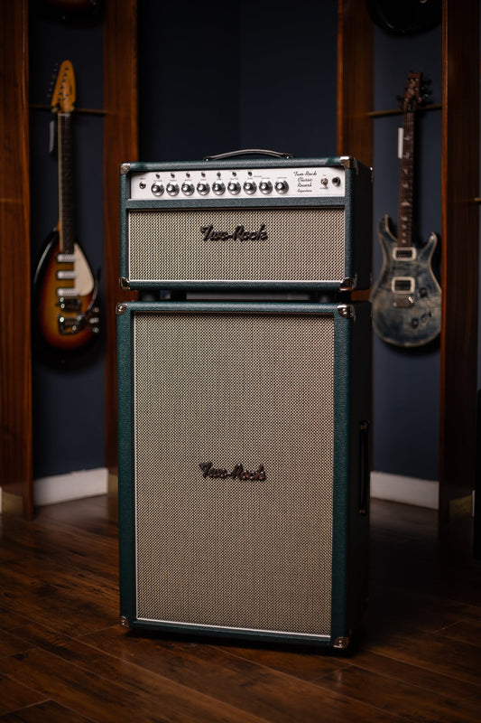 PRE-ORDER | Two-Rock Classic Reverb 100 Watt Head And 12-65B 2x12 Extension Cabinet - British Green, Salt & Pepper Cloth, White Piping