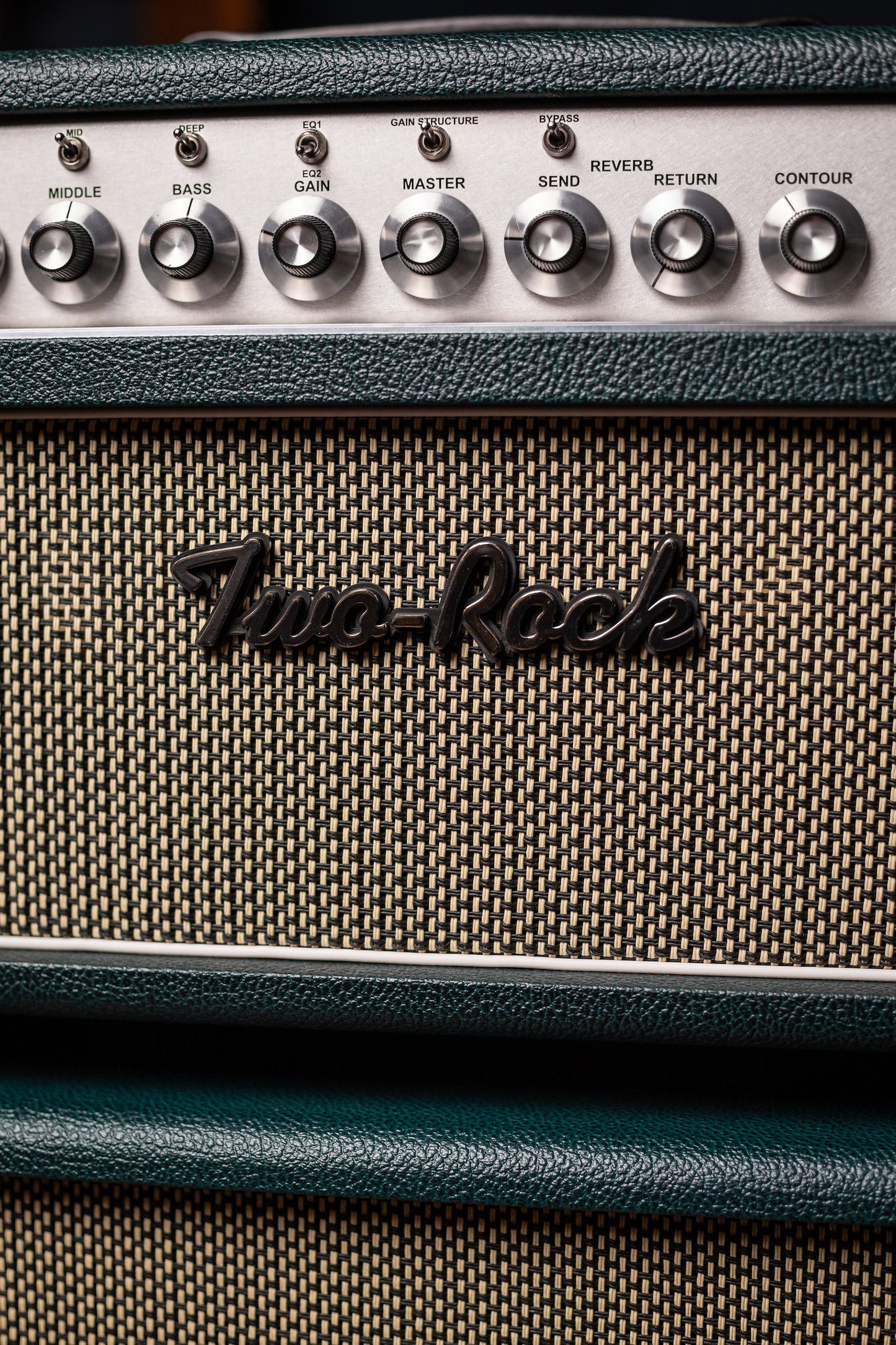 PRE-ORDER | Two-Rock Classic Reverb 100 Watt Head And 12-65B 2x12 Extension Cabinet - British Green, Salt & Pepper Cloth, White Piping