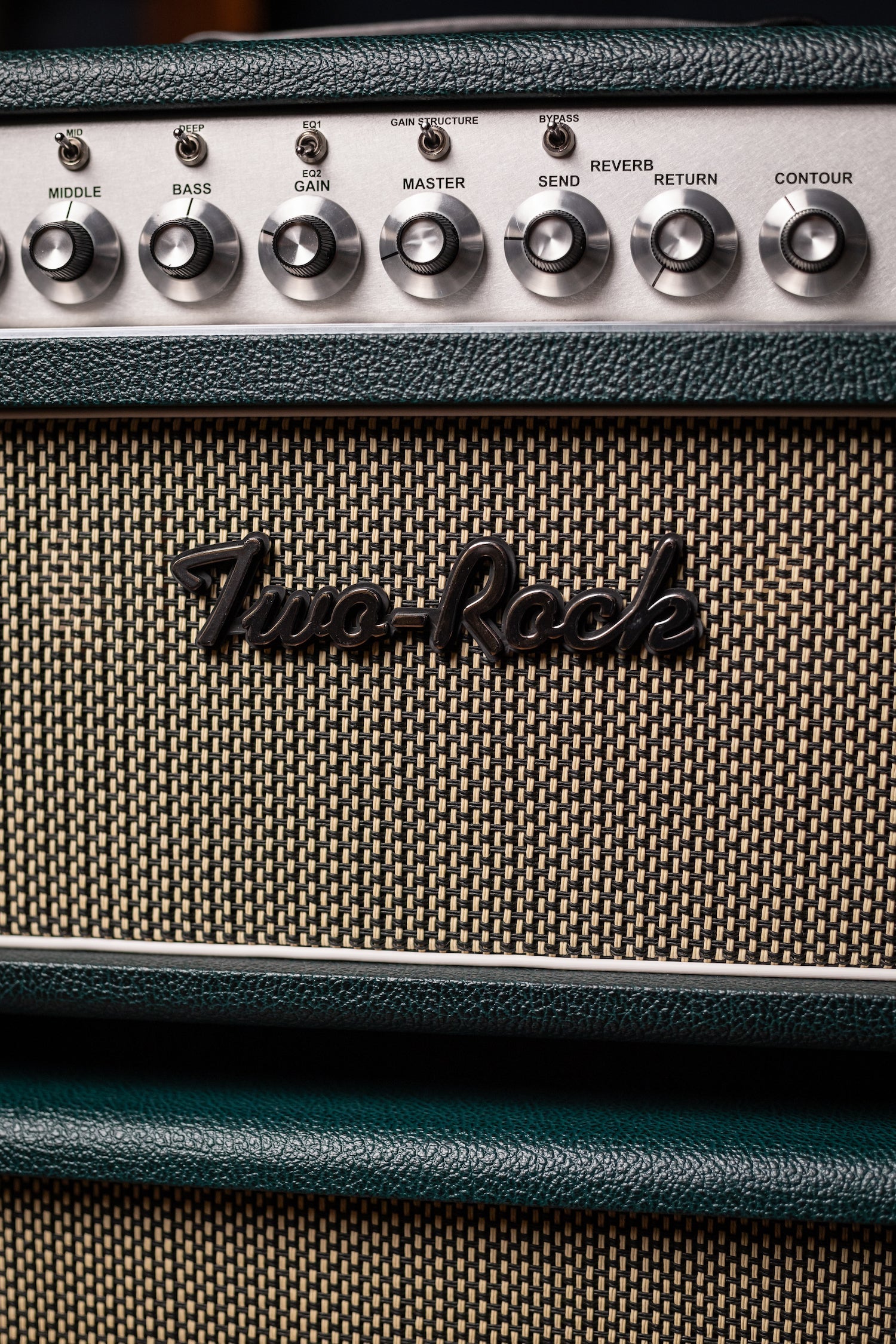 PRE-ORDER | Two-Rock Classic Reverb 100 Watt Head And 12-65B 2x12 Extension Cabinet - British Green, Salt & Pepper Cloth, White Piping