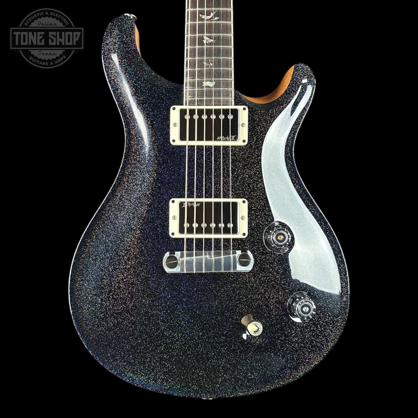 PRS McCarty Black Rainbow Holoflake Top & Binding Natural Back w/case