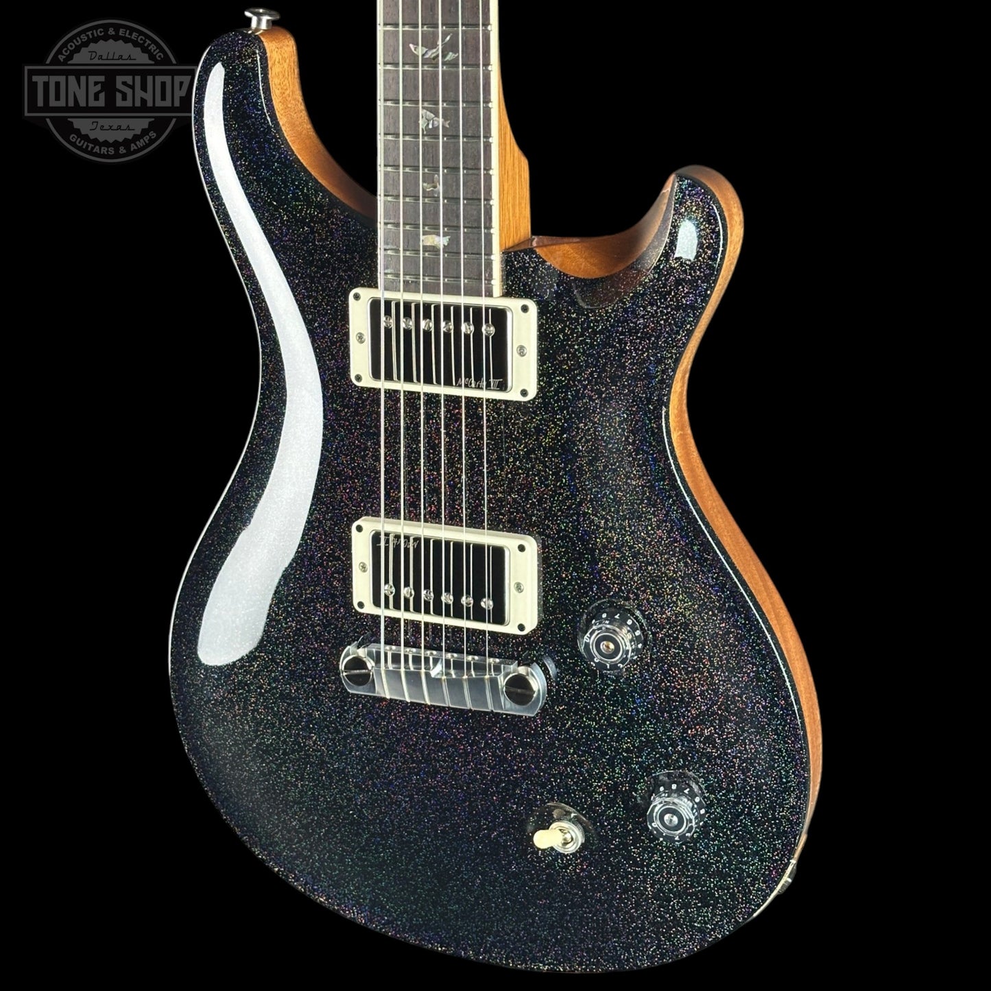 PRS McCarty Black Rainbow Holoflake Top & Binding Natural Back w/case