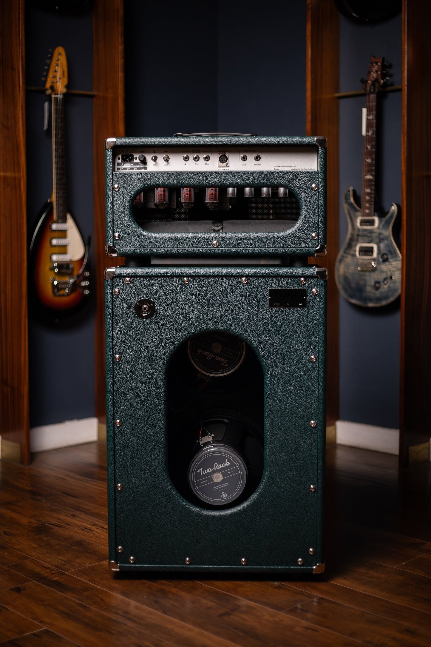 PRE-ORDER | Two-Rock Classic Reverb 100 Watt Head And 12-65B 2x12 Extension Cabinet - British Green, Salt & Pepper Cloth, White Piping