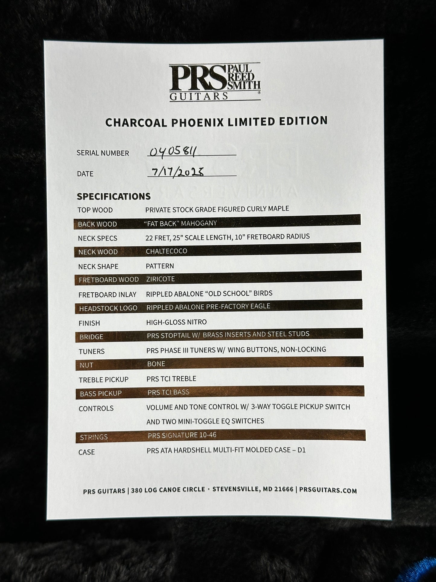 PRS Paul Reed Smith Charcoal Phoenix Limited Edition w/case