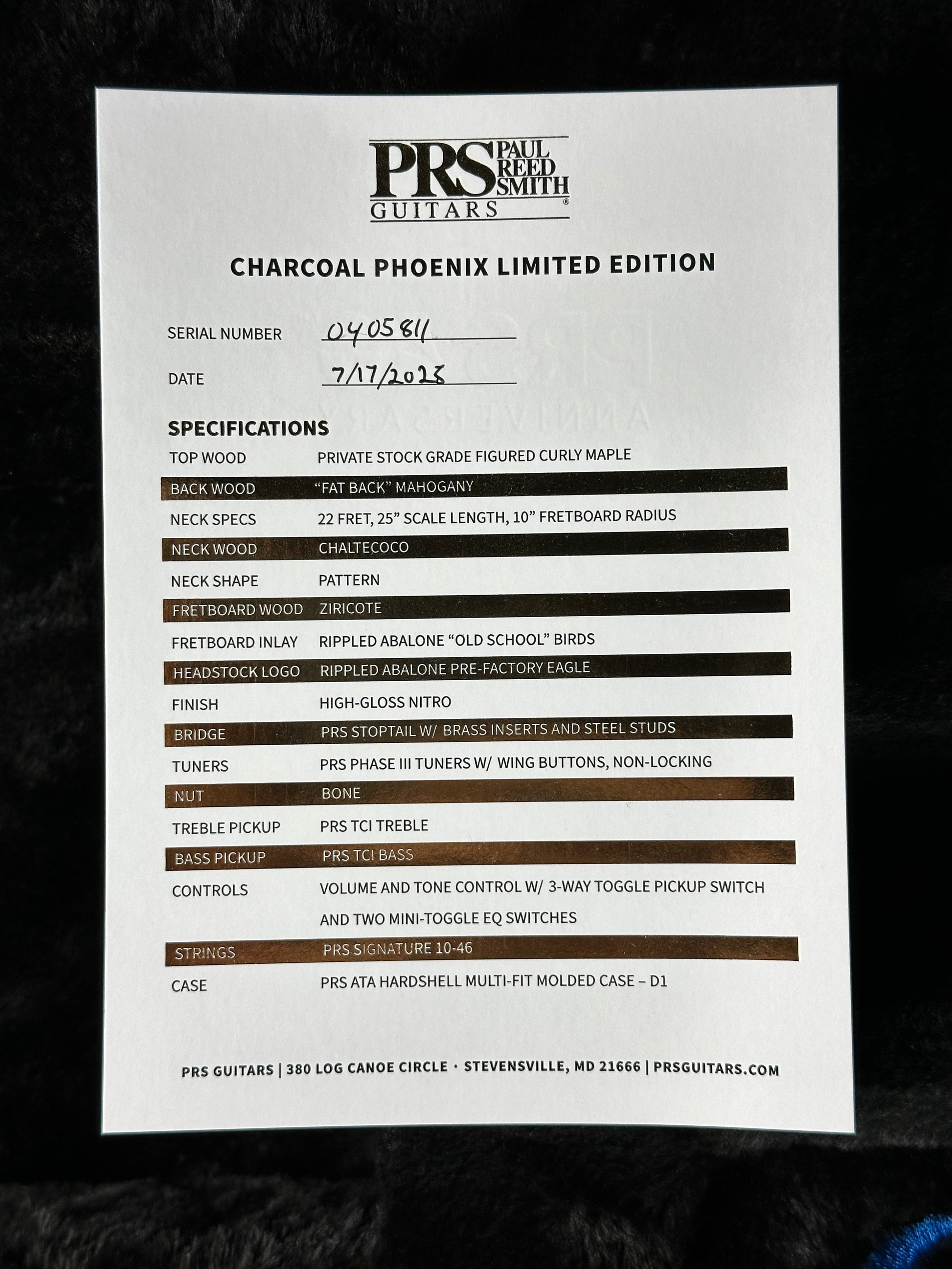 PRS Paul Reed Smith Charcoal Phoenix Limited Edition w/case