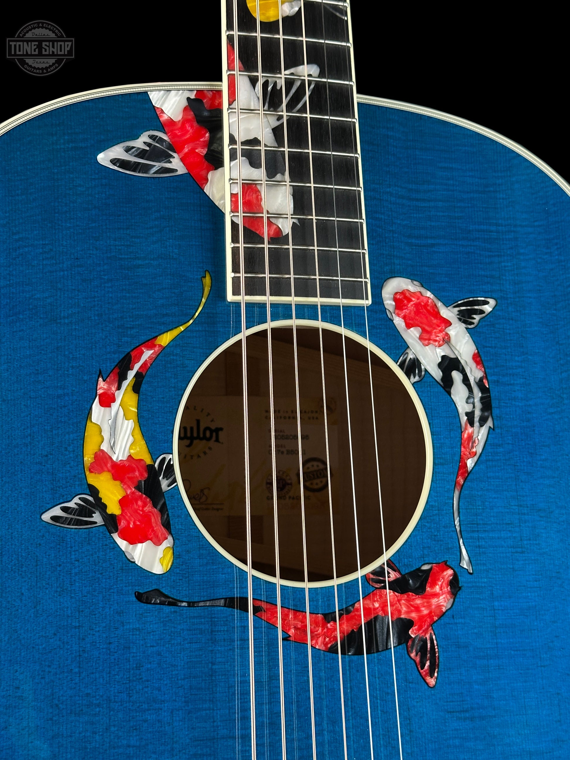 Taylor Custom Grand Pacific Aquamarine Koi Motif w/case w/matching Circa 74 amp