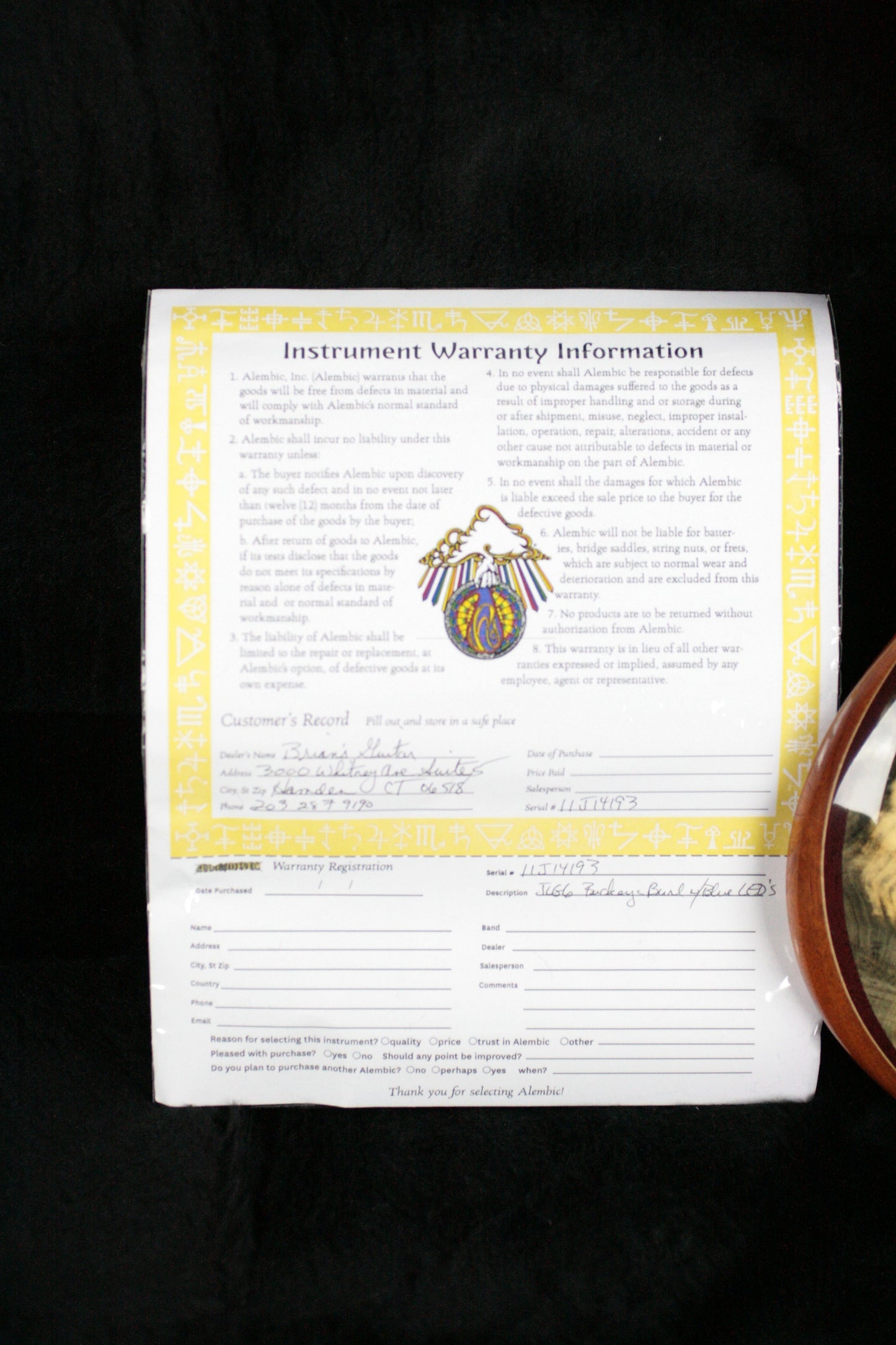 MINT 2011 Alembic Darling Buckeye Burl Top w/ Blue LED's Paperwork, Original Case!