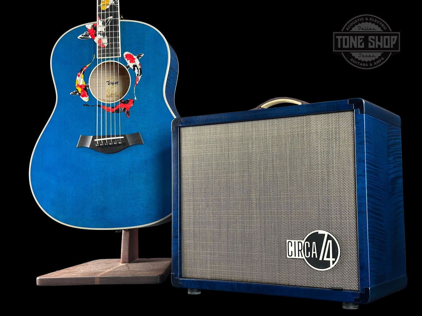 Taylor Custom Grand Pacific Aquamarine Koi Motif w/case w/matching Circa 74 amp