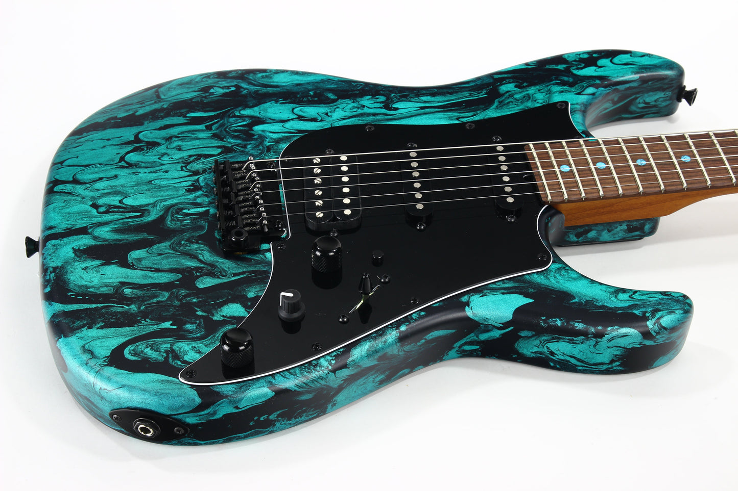 2023 James Tyler USA Studio Elite HD - Black Shmear w/ Turquoise Tint. Matching Dots, Roasted Neck!