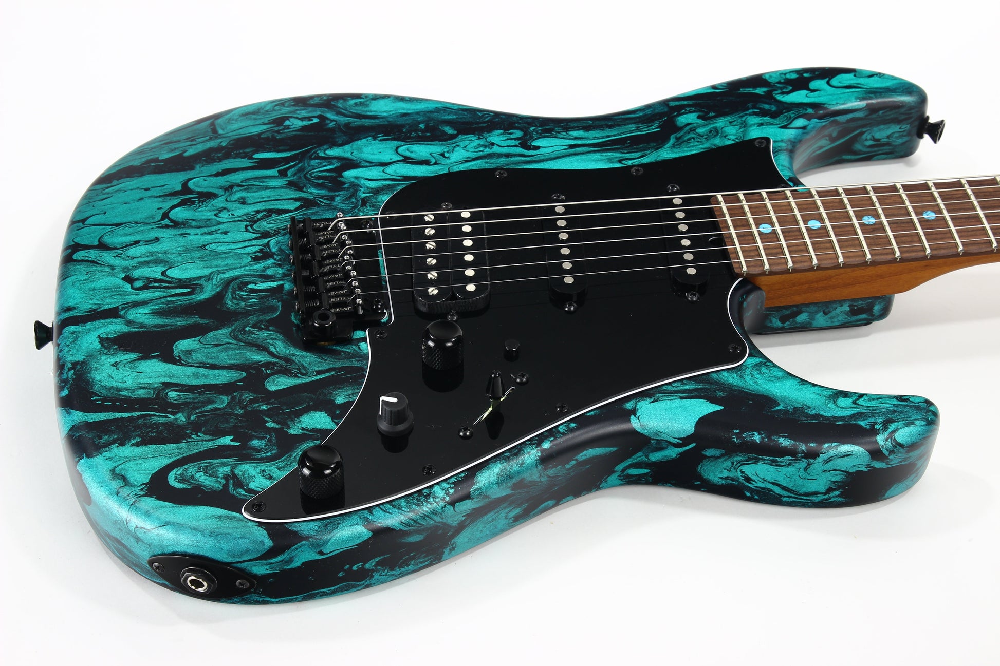 2023 James Tyler USA Studio Elite HD - Black Shmear w/ Turquoise Tint. Matching Dots, Roasted Neck!