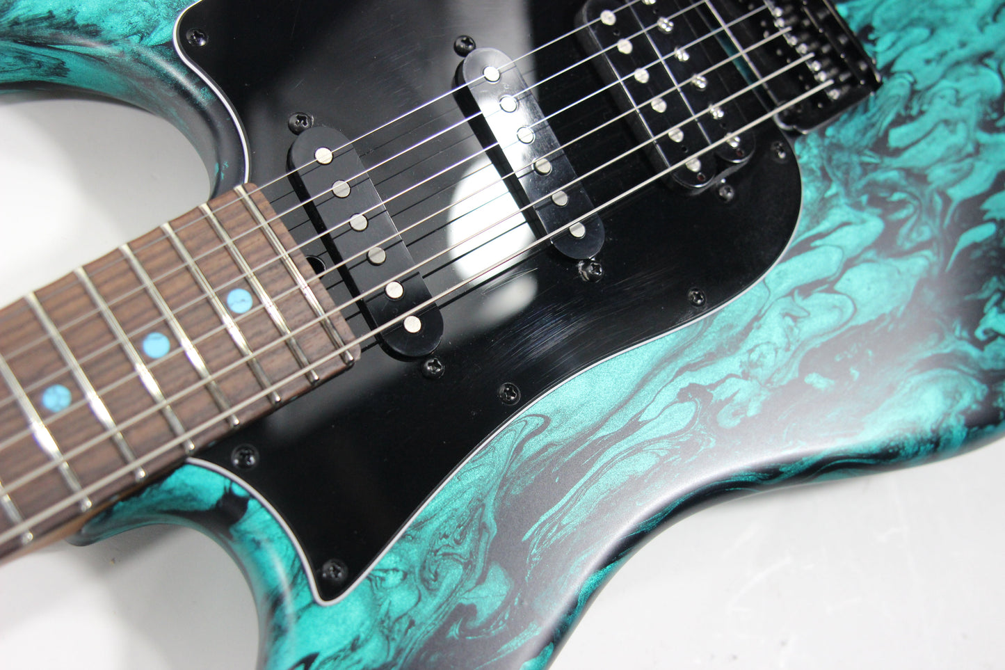 2023 James Tyler USA Studio Elite HD - Black Shmear w/ Turquoise Tint. Matching Dots, Roasted Neck!