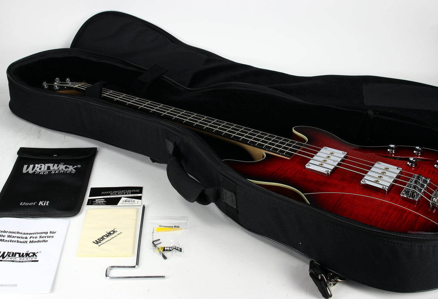 2018 Warwick TEAMBUILT Pro Series Lee Sklar Electric Bass I Semi-Hollow - Made in Germany Sklarbass star! 4 String - Burgundy Blackburst Transparent idolmaker