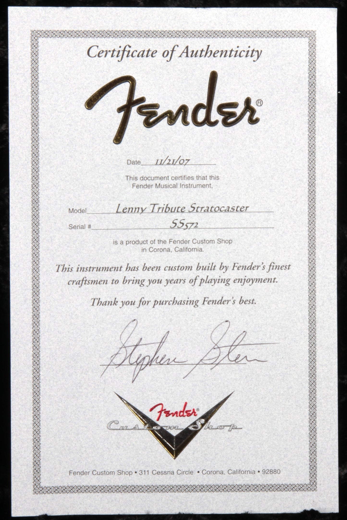 Fender Custom Shop MASTERBUILT Stevie Ray Vaughan LENNY Stratocaster SRV Tribute Strat