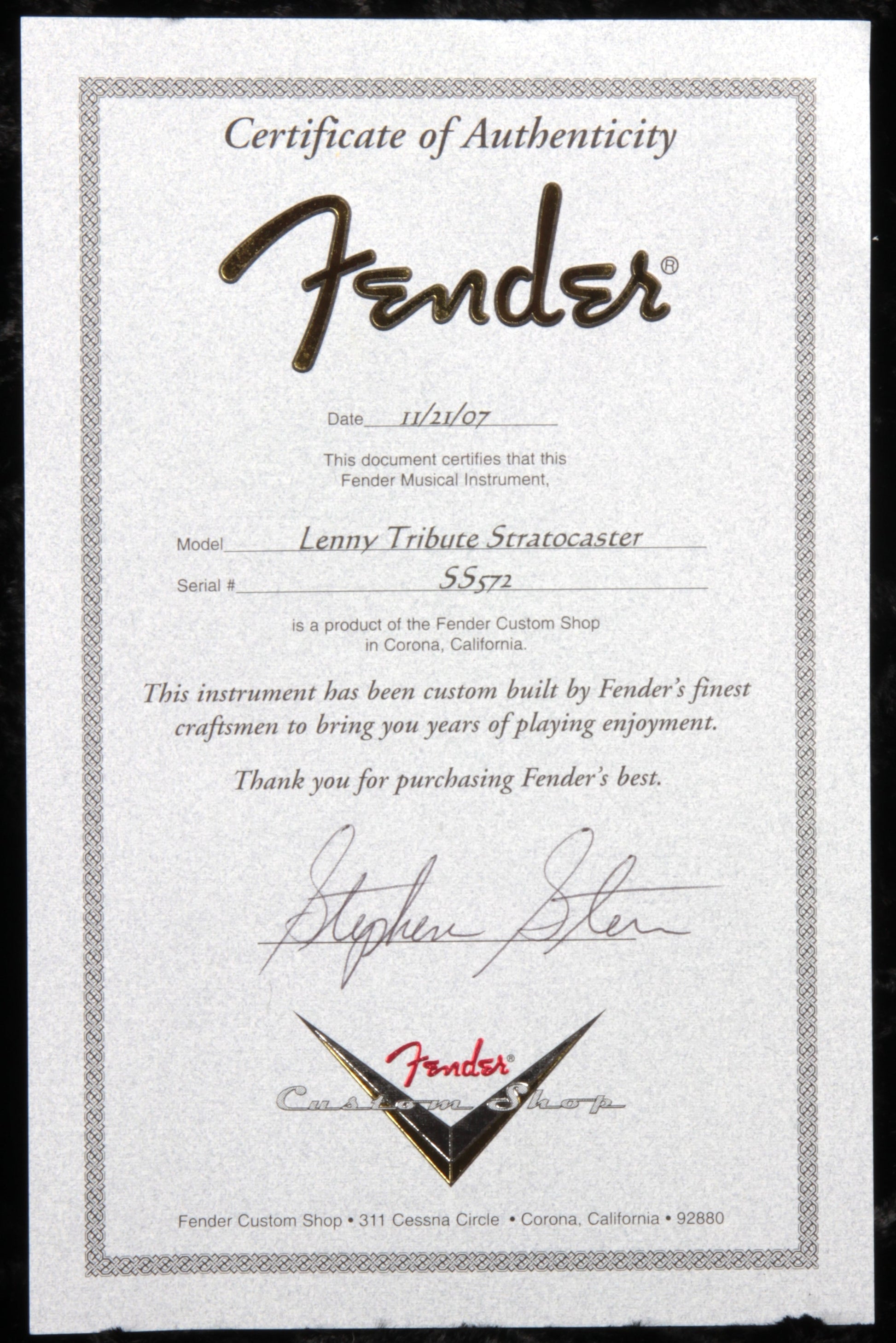 Fender Custom Shop MASTERBUILT Stevie Ray Vaughan LENNY Stratocaster SRV Tribute Strat